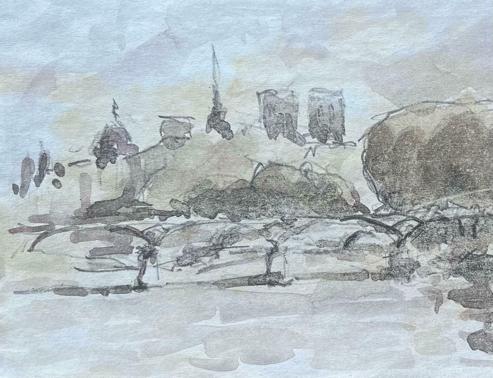 Maurice Mazeiliefrench Impressionist Watercolor Of Notre Dame And The Parisian Riverbanks20th Century photo Art