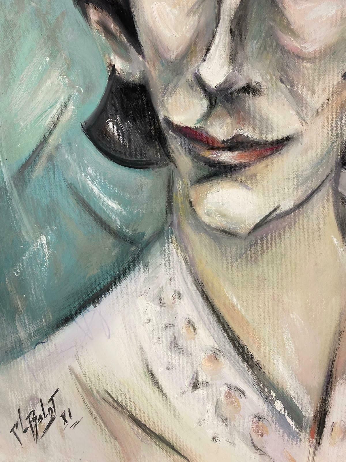 Paul Louis Bolot (French 1918 2003)French Portrait Painting Of A Sophisticated Lady Dressed In White 20th Century (1981) photo furniture