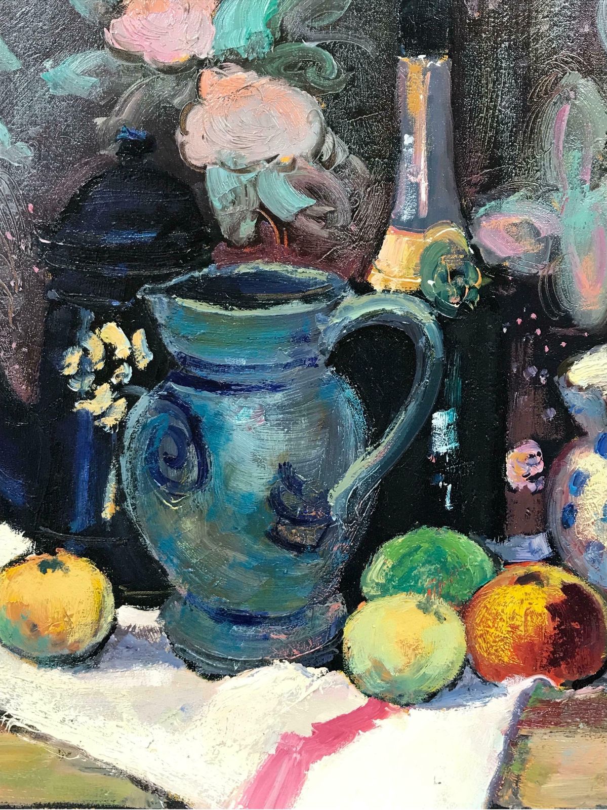Guy Benardsuperb French Post Impressionist Signed Oil Still Life Fruit & Champagne photo vintage