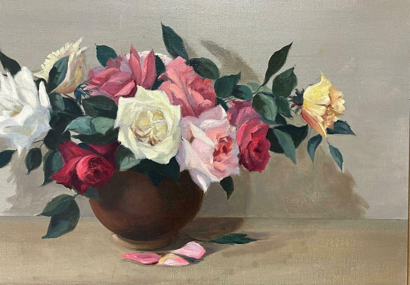 G. Pernetlarge 20th Century French Impressionist Signed Oil   Beautiful Roses In Bowlc. 1960's photo vinterior