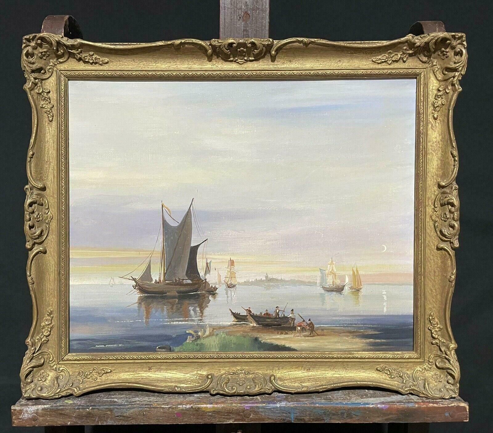 Michael Sedgwickmichael Sedgwick Signed Original Oil Painting   Shipping In Calm Coastal Waters20h Century photo for sale