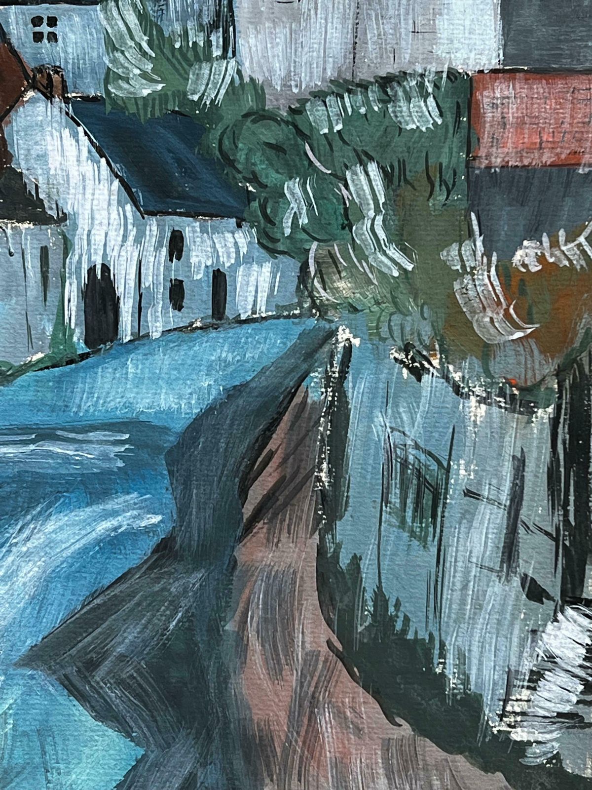 Bernard Labbe1950's Modernist/ Cubist Painting   Cloudy Town Landscape1950's photo vinterior