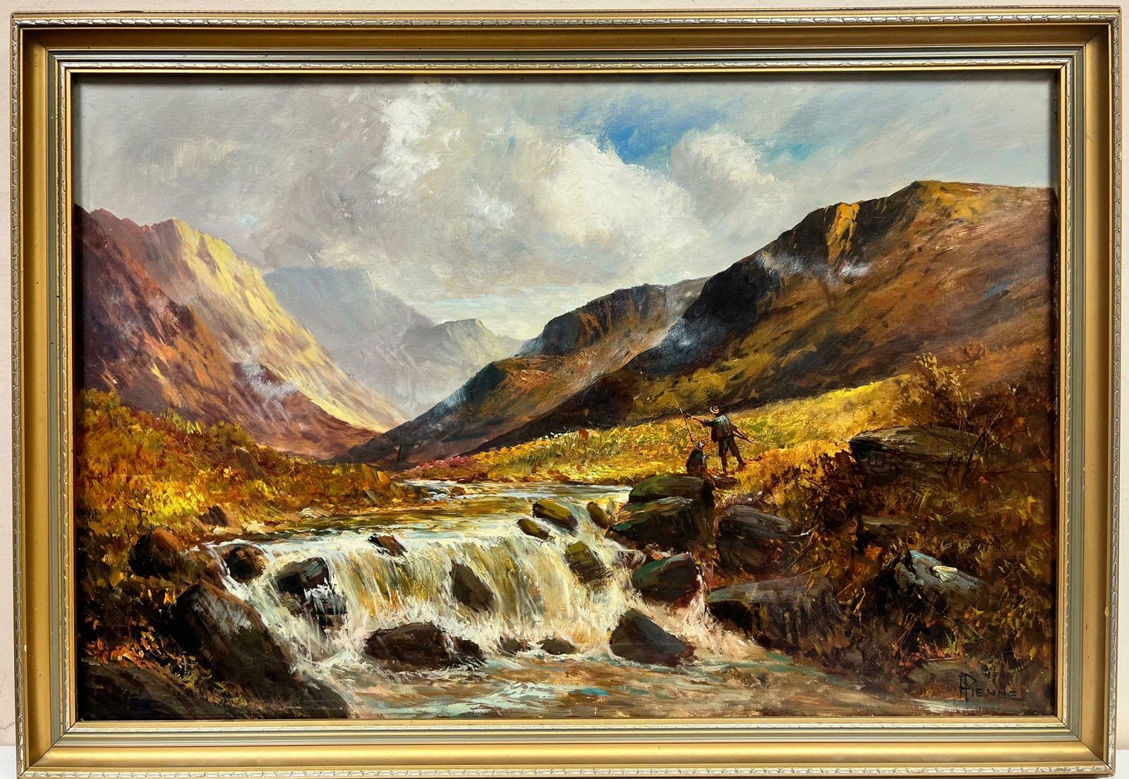 F. E. Jamiesonfine Antique Scottish Oil Painting Angler In Highland River Landscape, Signed photo furniture