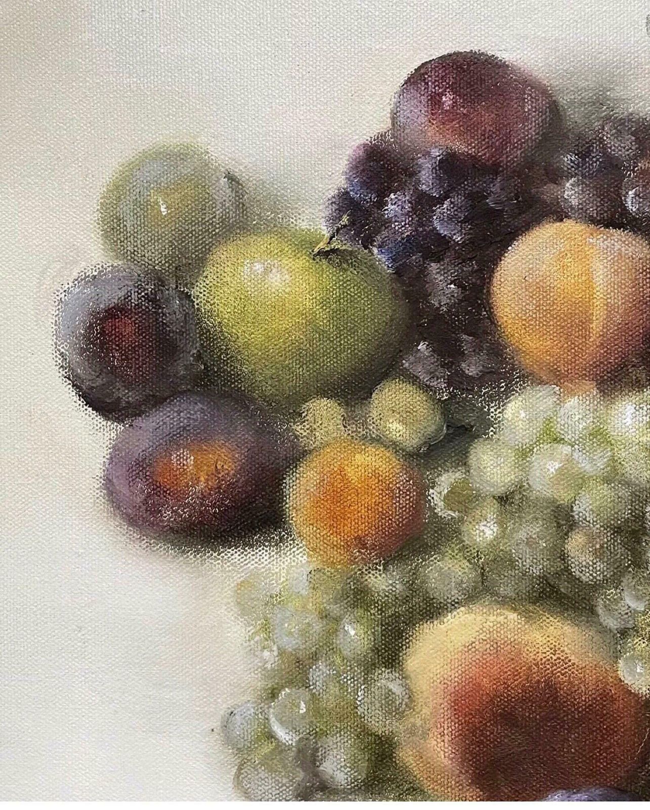 J. Lewinlarge Signed Oil Still Life Fruit   Opulent Display Grapes Peaches Cherriesc. 1980's photo 612.0