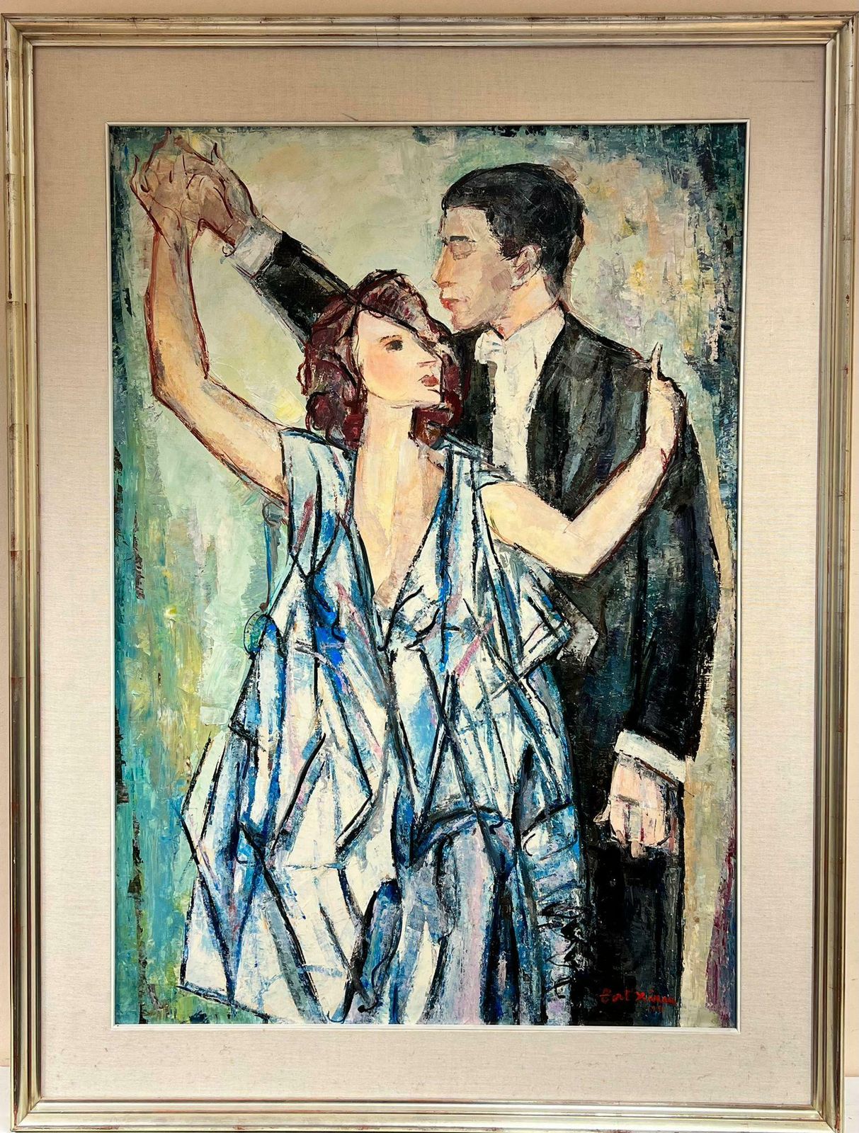 Maria Tort Xirauhuge Spanish/ French Oil Painting    Baby Blue Couple1991 photo furniture