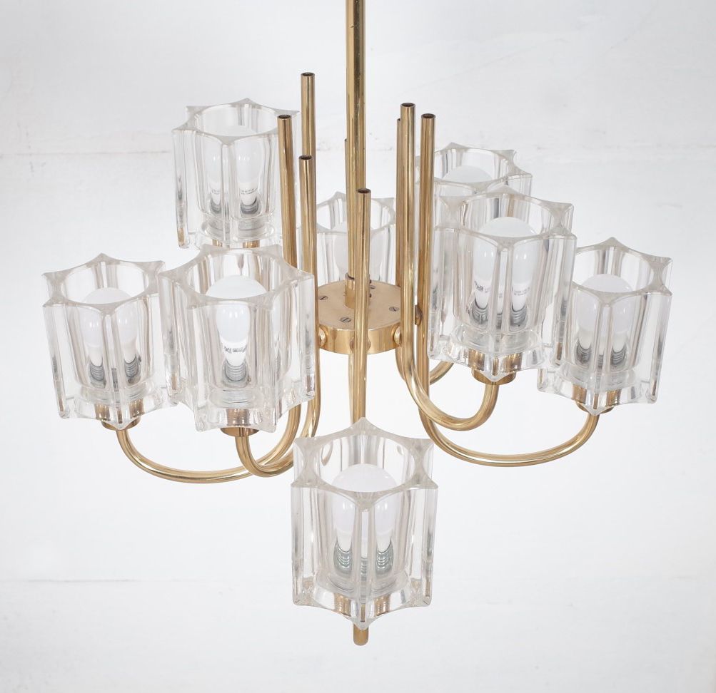 992.0 Crystal Glass Chandelier By Peill & Putzler 1970s photo