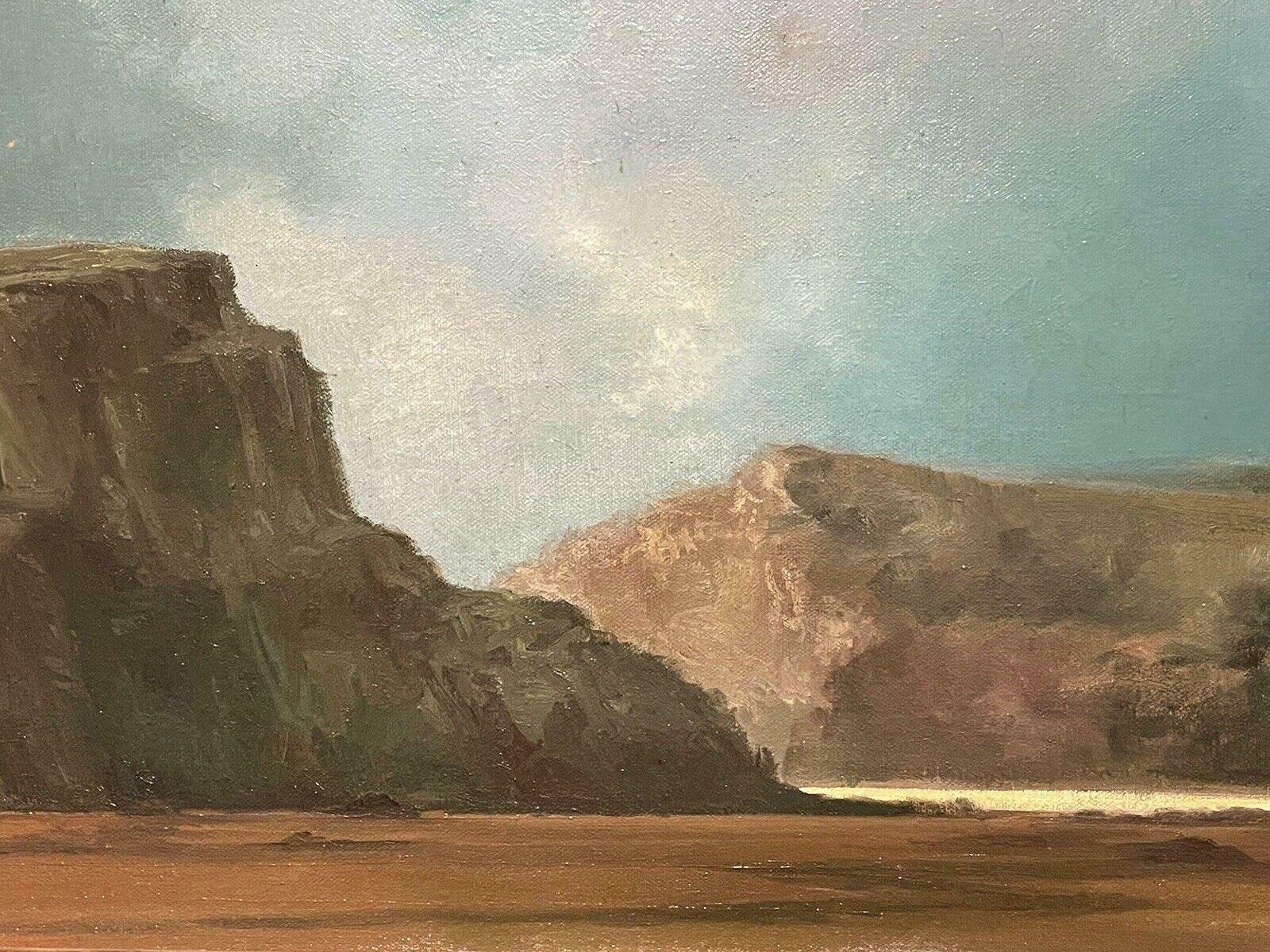 R.Gore1970s British Impressionist Signed Oil Painting   Windswept Beach Scene & Cliffs20th Century photo vintage
