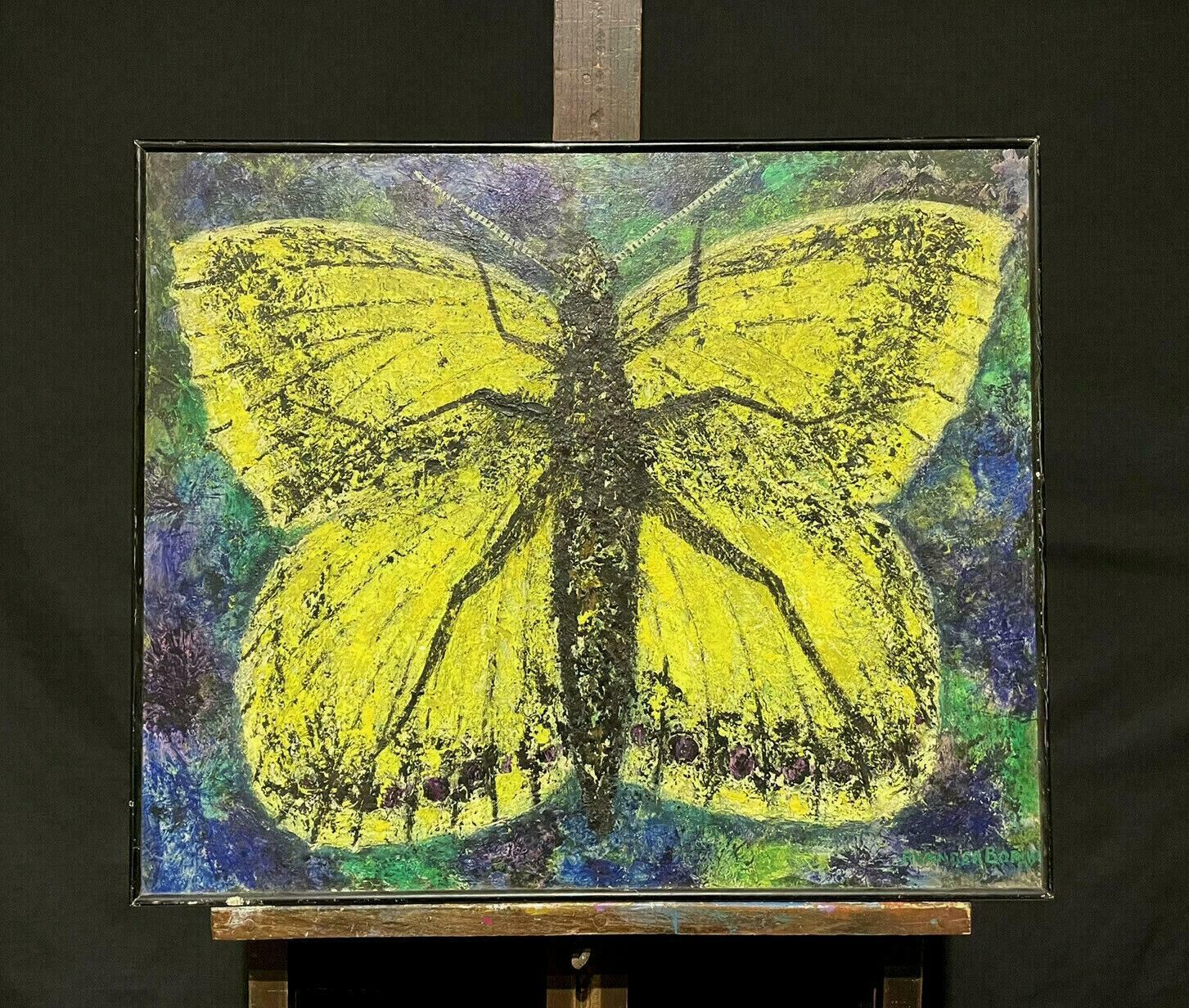 Unknownstunning 1970's French Expressionist Signed Oil   Giant Butterfly/ Moth Paintingc. 1970's photo furniture