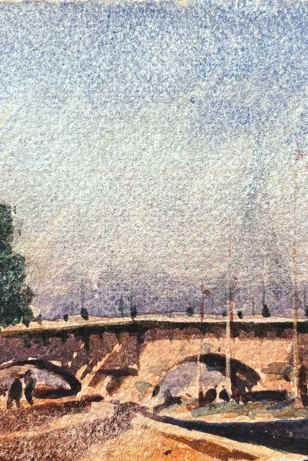 Maurice Mazeiliefrench Impressionist Watercolor Of Pont Neuf The Seine River And Eiffel Tower20th Century photo 225.0