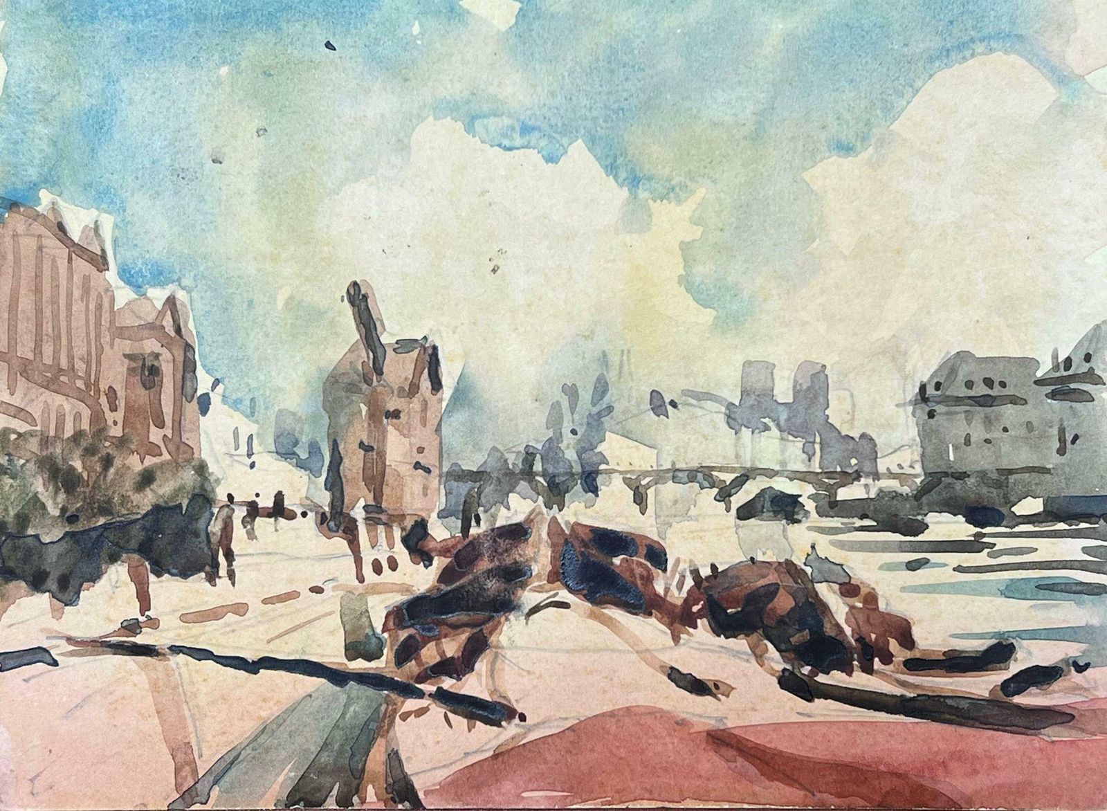 Maurice Mazeiliefrench Impressionist Watercolour Landscape Paris Boats On The River Seine