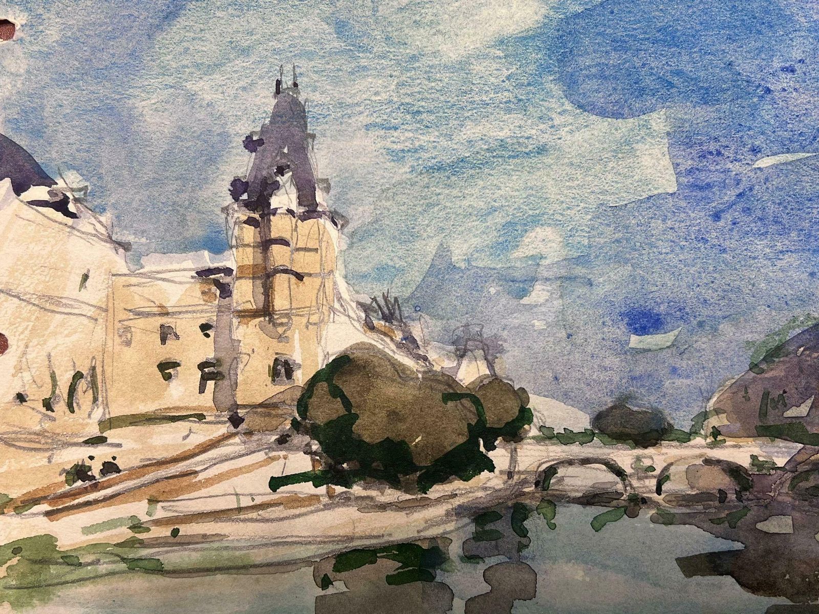 Maurice Mazeiliefrench Impressionist Watercolour Landscape The River Seine Paris photo for sale