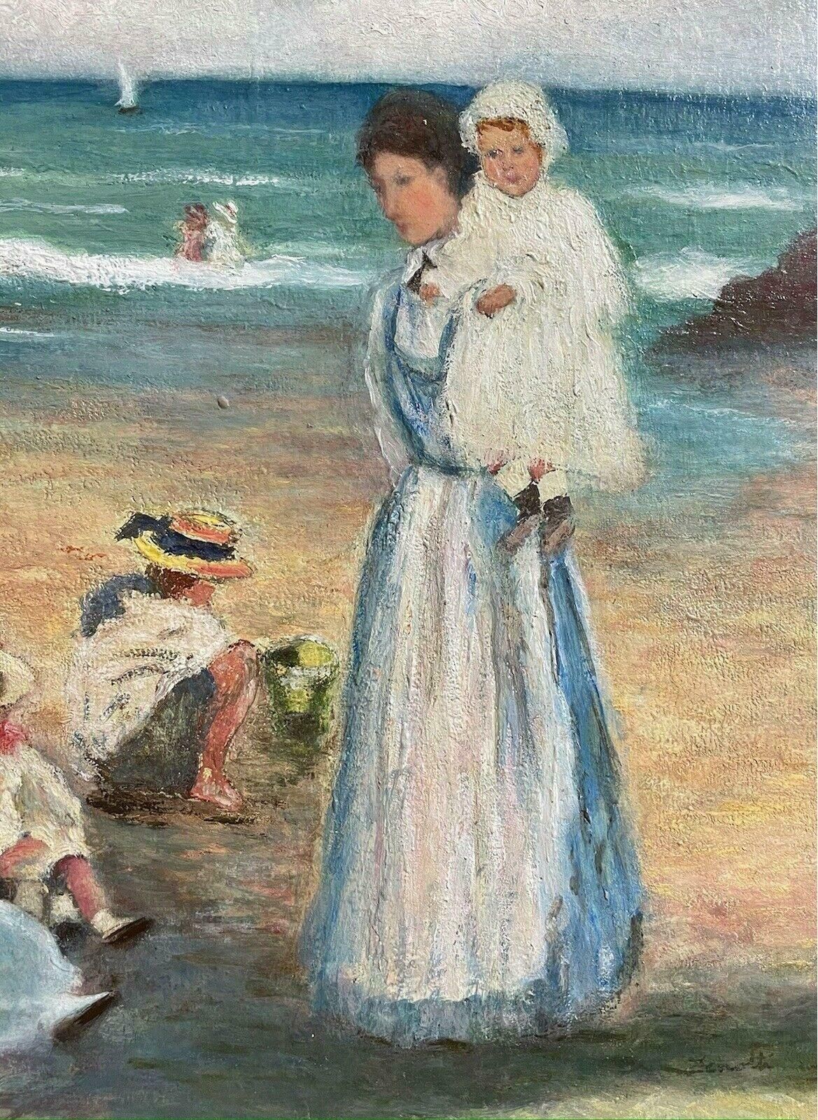 Unknownfine French Signed Oil   Elegant Family Enjoying Day On The Beach   Gilt Framedc. 1950's photo Art