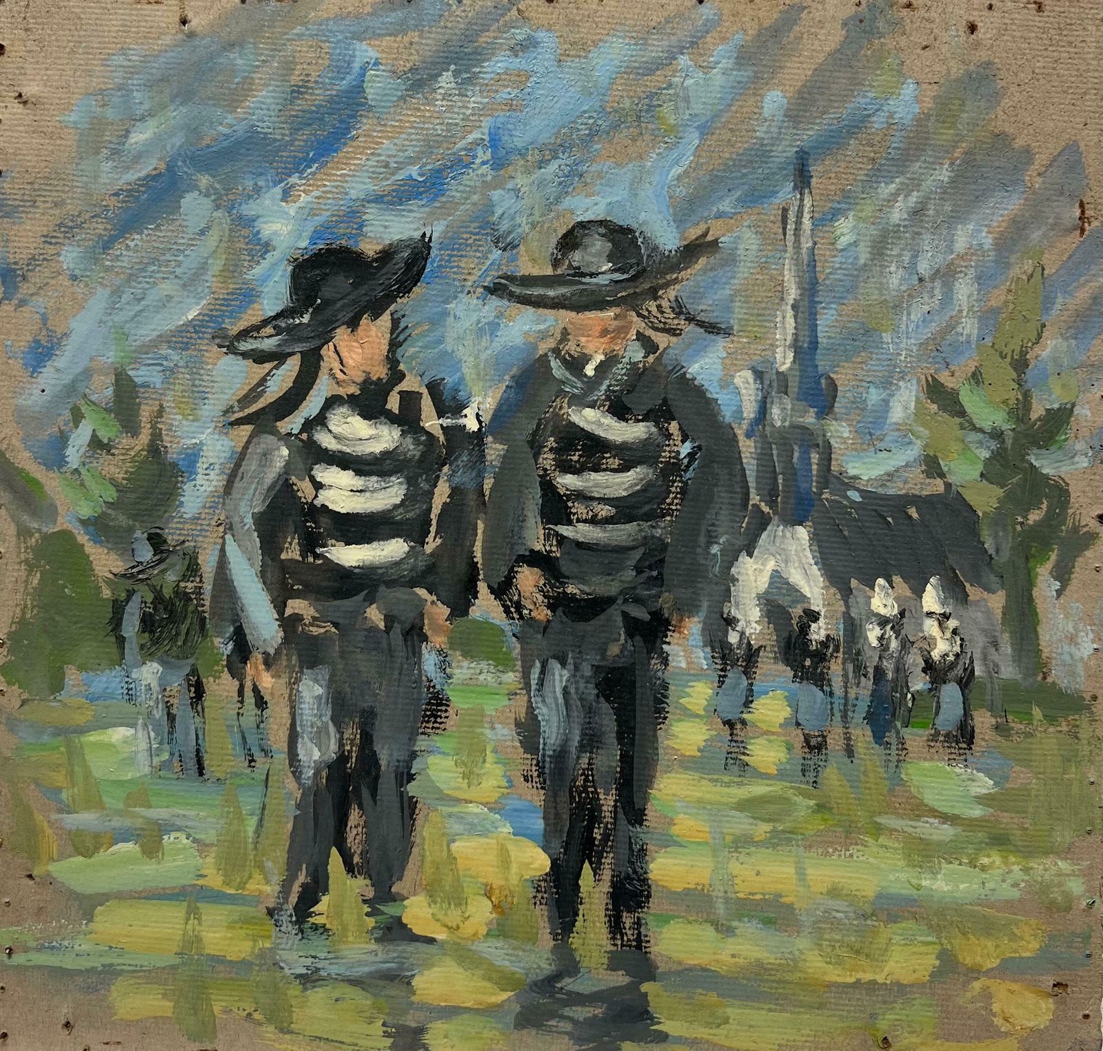 Fanch Lelimpressionist Breton Fisherman In Traditional Costume Near Coastal Church20th Century