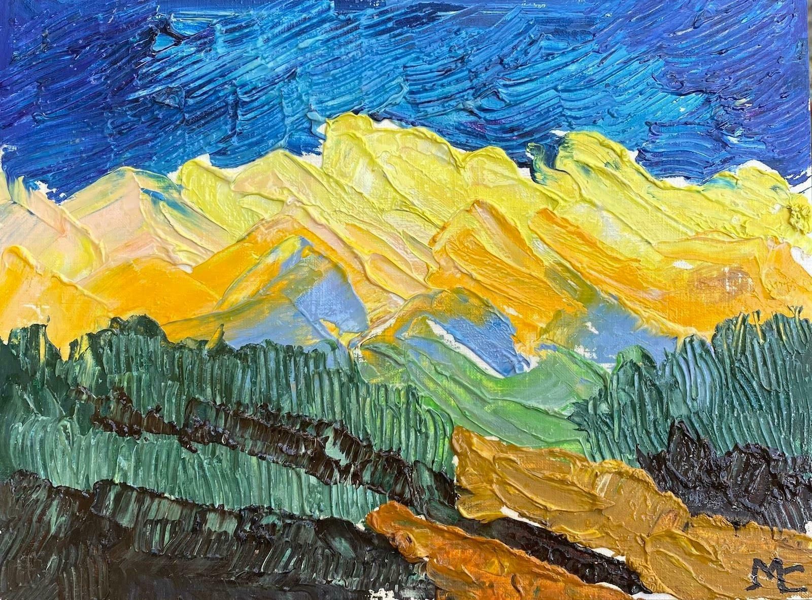 Maggy Claryssebright & Colorful French Impressionist Oil Painting Foliage And Yellow Mountainsc.2000