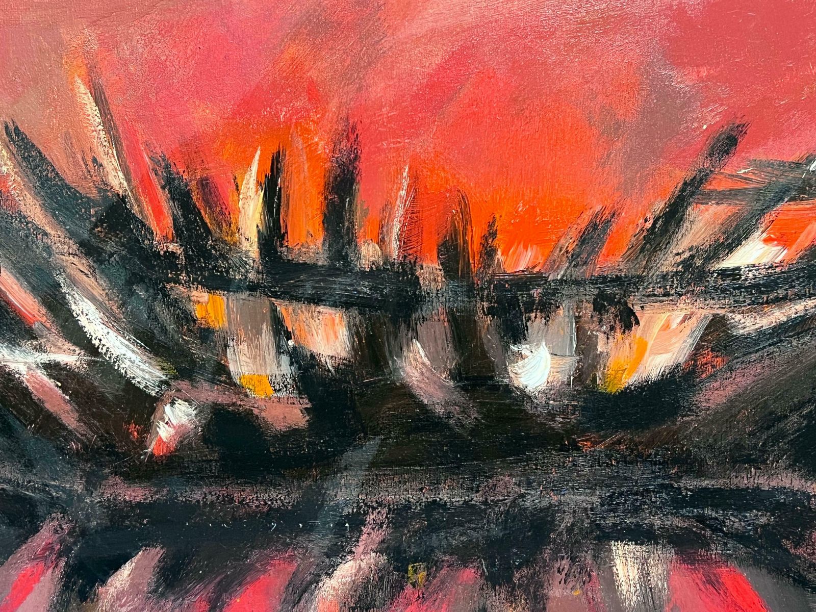 Gerard Guegueniatred And Orange Bonfire French Abstract Expressionist Signed Oil photo Art