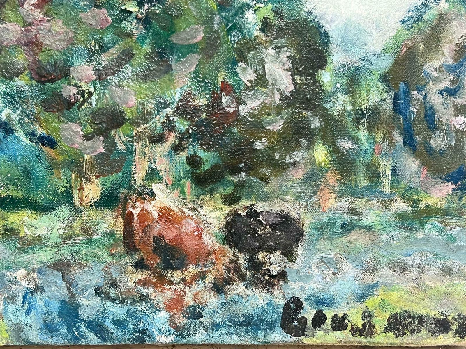 Georges Bousquaitmid 20th Century French Post Impressionist Cows Drinking In The River Landscape photo for sale