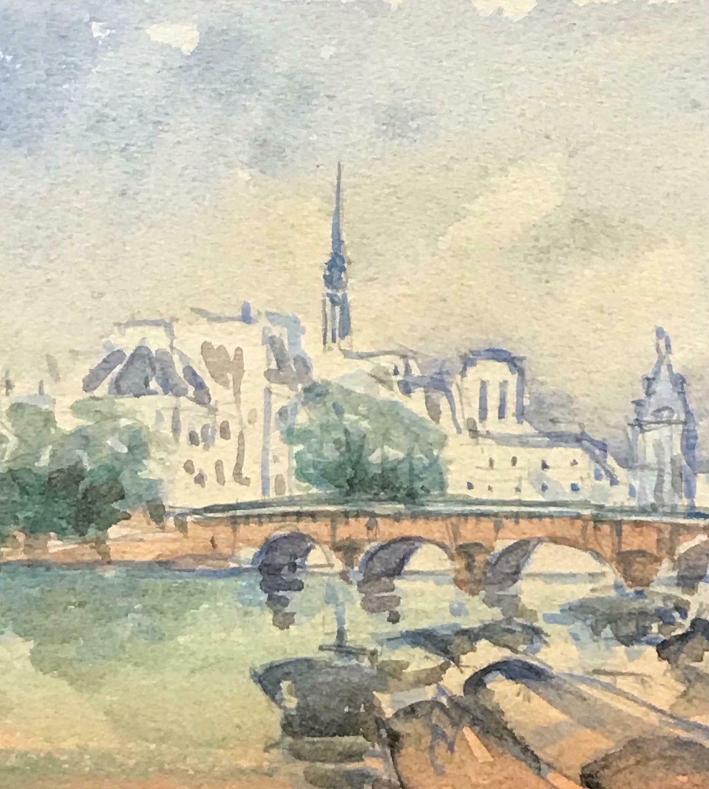 Maurice Mazeiliemaurice Mazeilie French Impressionist Watercolour   Small Paris Bridge Landscape photo for sale