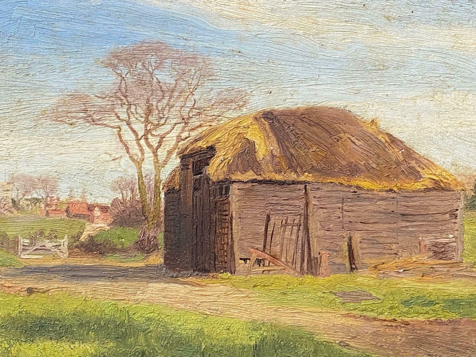 French Impressionistimpressionist Antique Painting   Thatched Farm Barn In Hendon England photo furniture