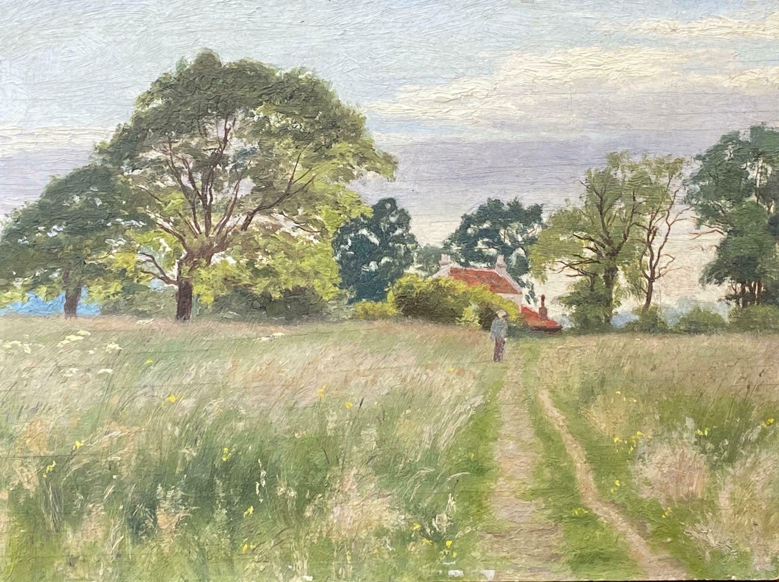 French Impressionist Impressionist Antique Painting   Figure In A Beautiful Open Field Track