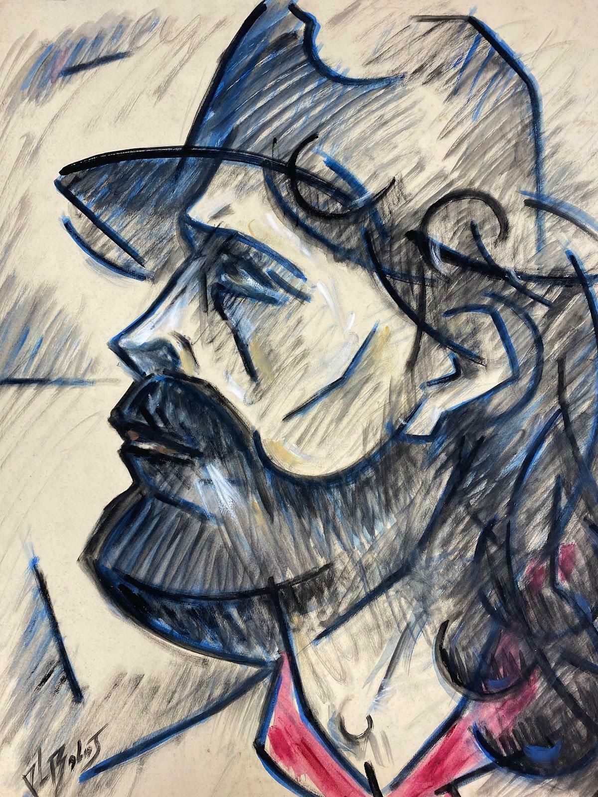 Paul Louis Bolot (French 1918 2003)20th Century French Modernist Painting Bearded Gentleman Geometric Double Sided20th Century photo furniture