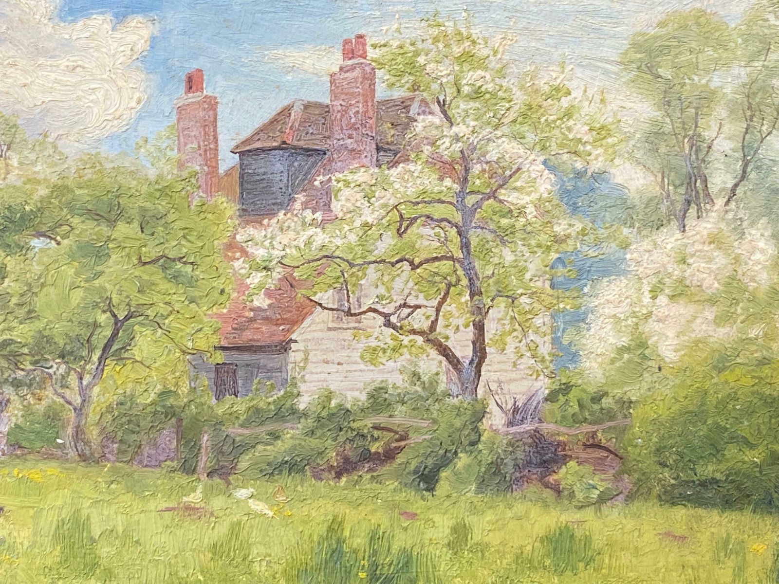 French Impressionist Impressionist Antique Painting   Grand British House Through The Trees photo furniture