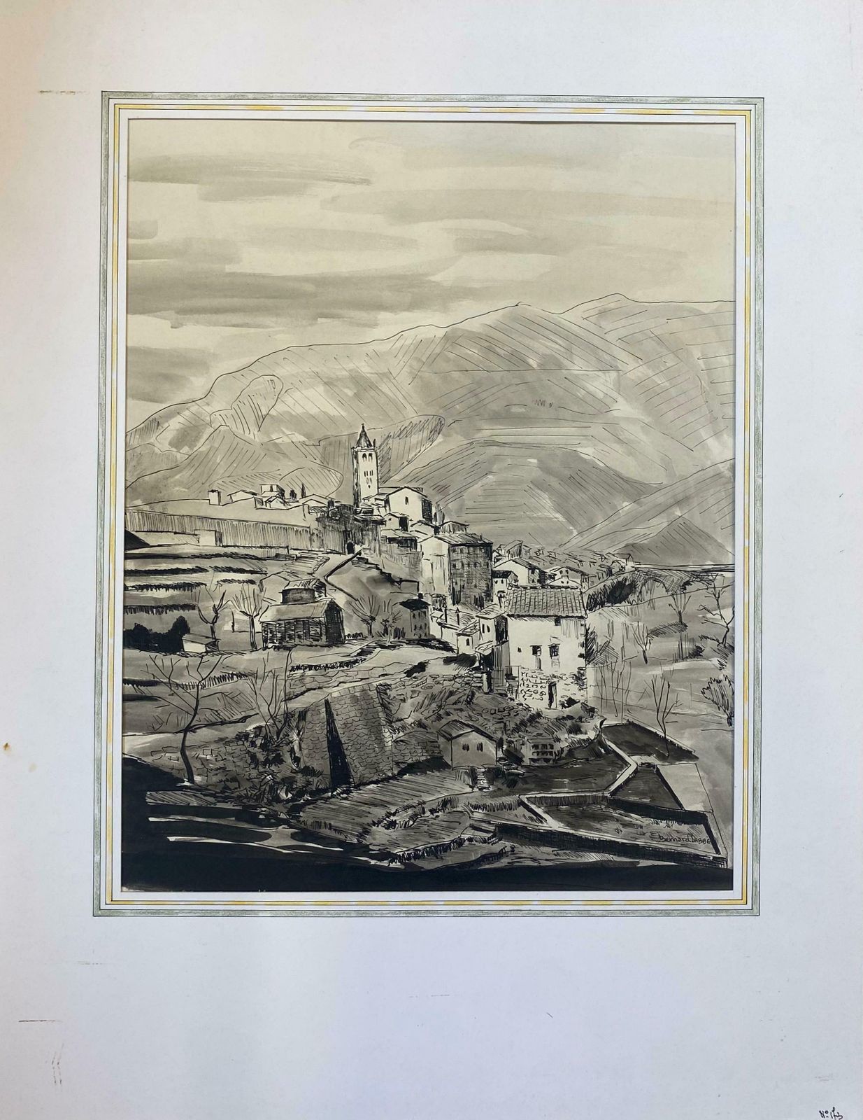 Bernard Labbe1950's Modernist/ Cubist Painting   Black & White French Landscape1950's photo furniture