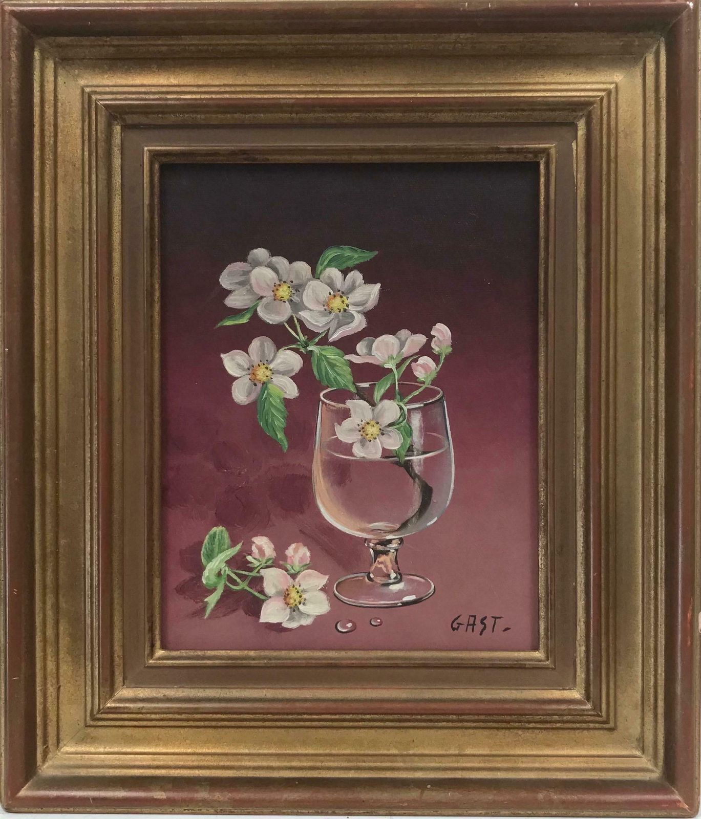 Italian Schoolitalian 20th Century Signed Oil Painting Blossom Twig In Glass Of Water photo for sale