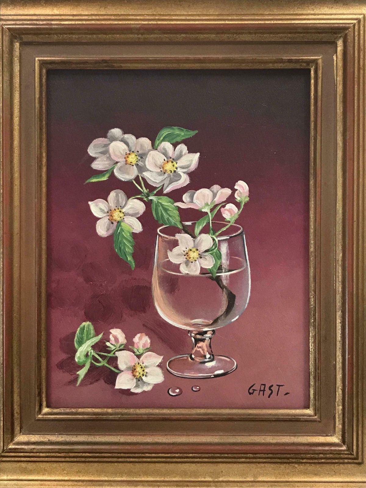 Italian Schoolitalian 20th Century Signed Oil Painting Blossom Twig In Glass Of Water photo 587.0
