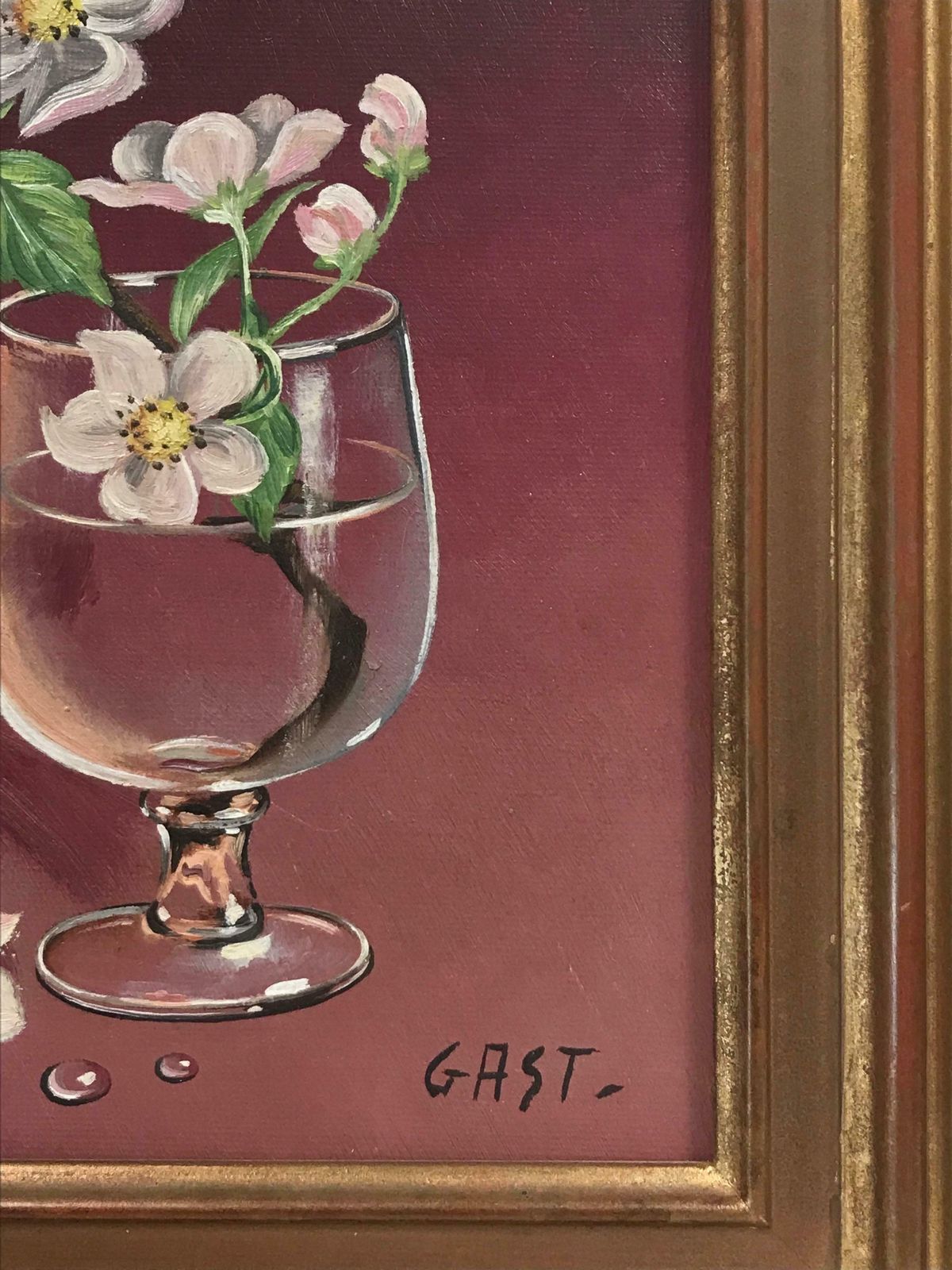 Italian Schoolitalian 20th Century Signed Oil Painting Blossom Twig In Glass Of Water photo vinterior