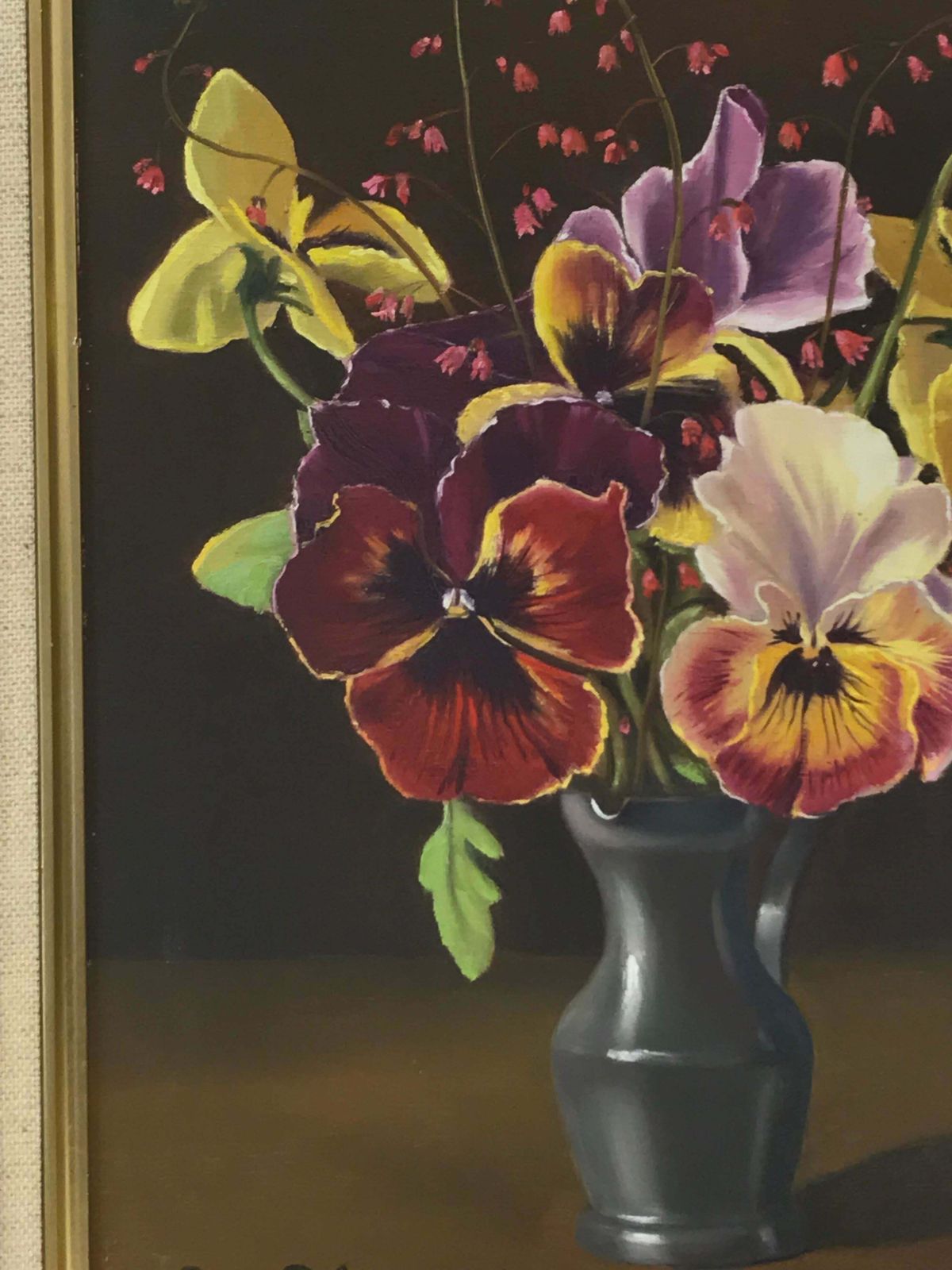 Italian Schoolsigned Italian Oil Painting Realist Flowers In Pewter Vase, Peonies photo 561.0