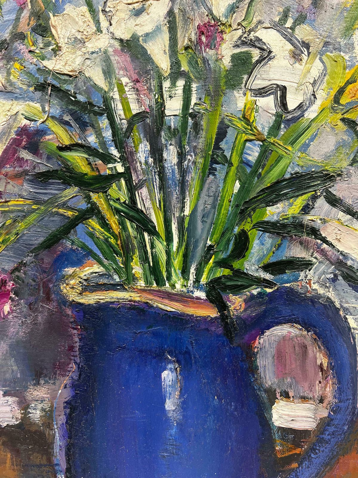 édouard Righetti (1924 2001)1970s French Interior Still Life   Flowers In Deep Blue Vase   Superb Original 1970's photo 969.0