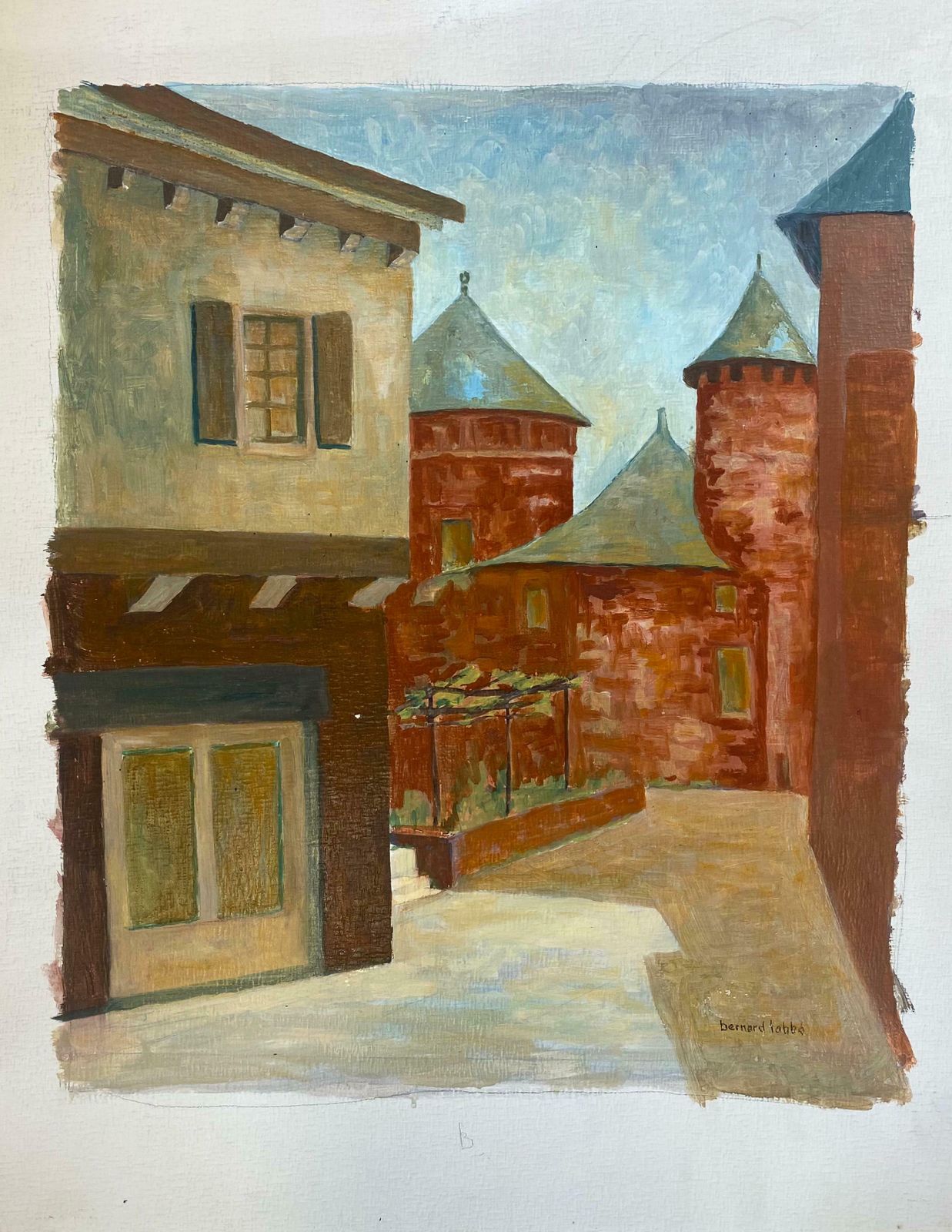 Bernard Labbe1950's Modernist/ Cubist Painting   Into The French Autumnal Town1950's