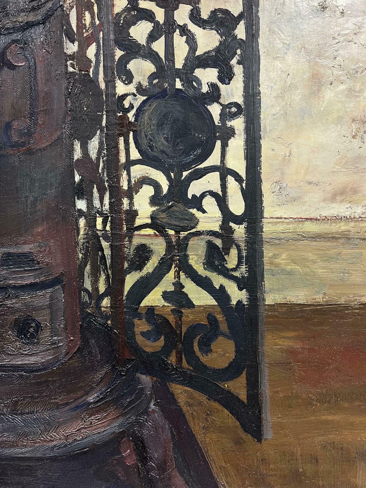 édouard Righetti (1924 2001)1960s French Interior Still Life   The Kitchen Stove Fire Warmer   Superb Work1960's photo for sale