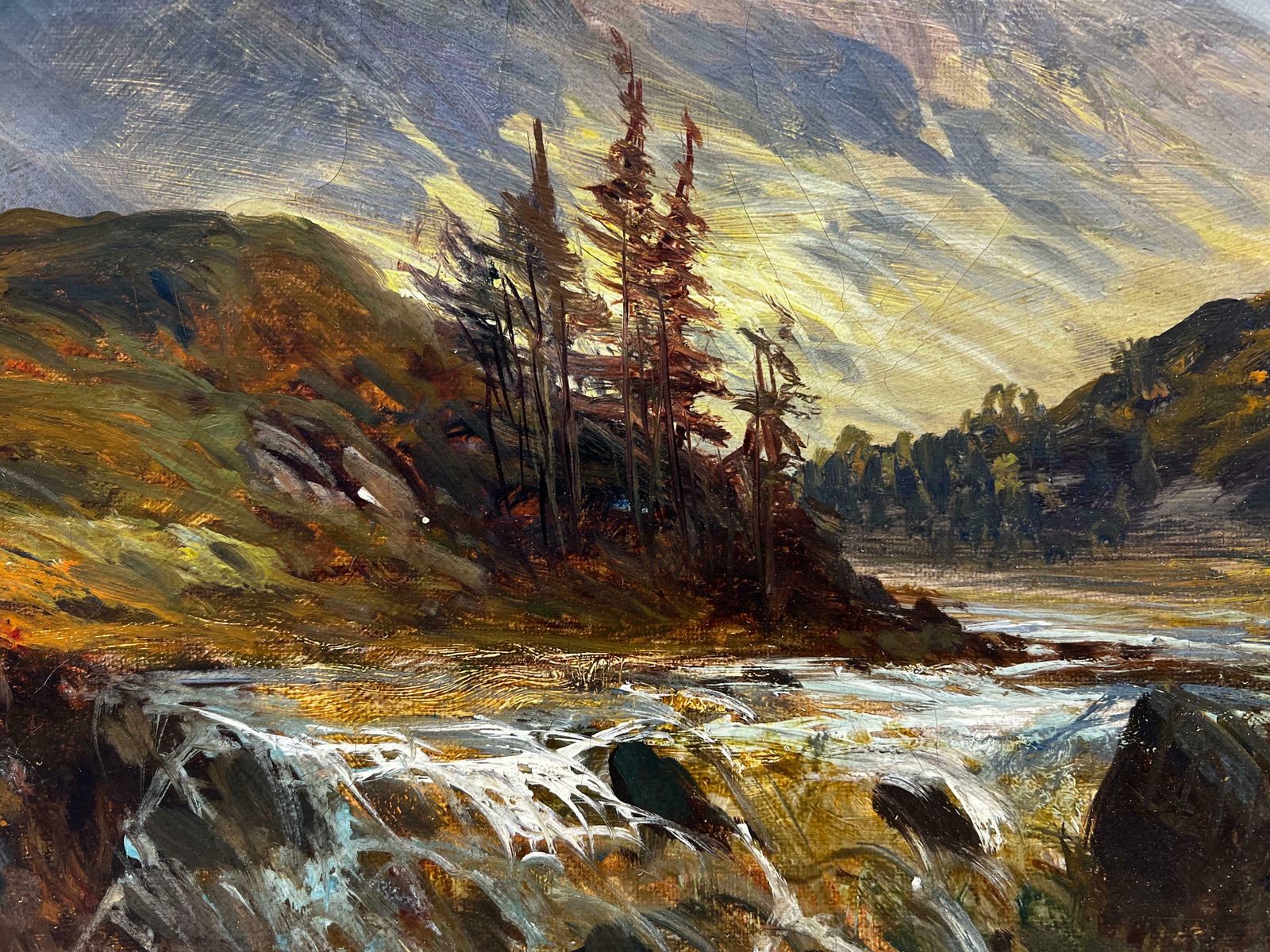F. E. Jamiesonantique Scottish Highlands Landscape Signed Oil Painting River Through Glenc. 1920's photo buy