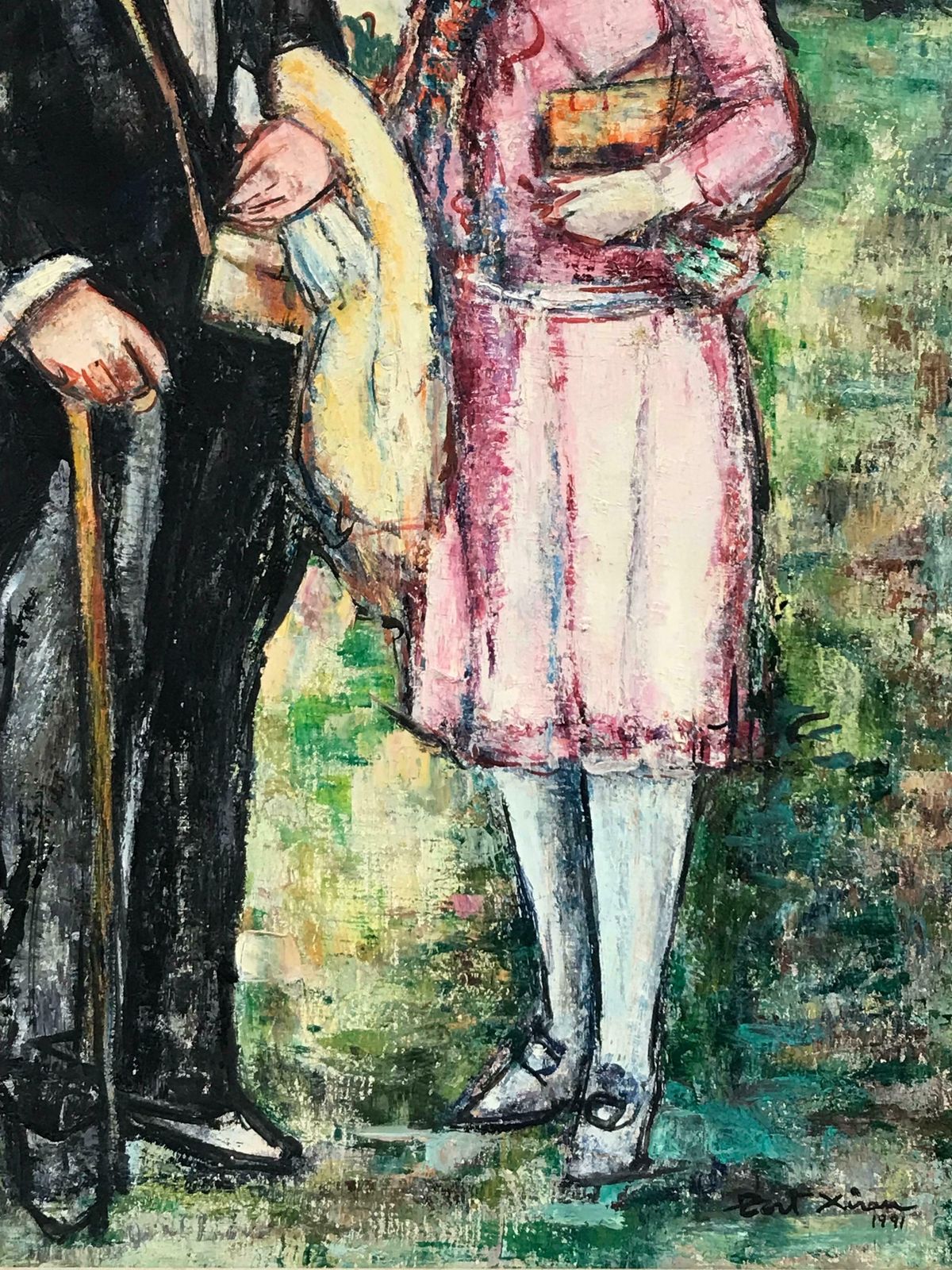 Maria Tort Xirauelegant Smartly Dressed Couple Riverside Gardens, Signed Original Oil Paintingc. 1991 photo Art