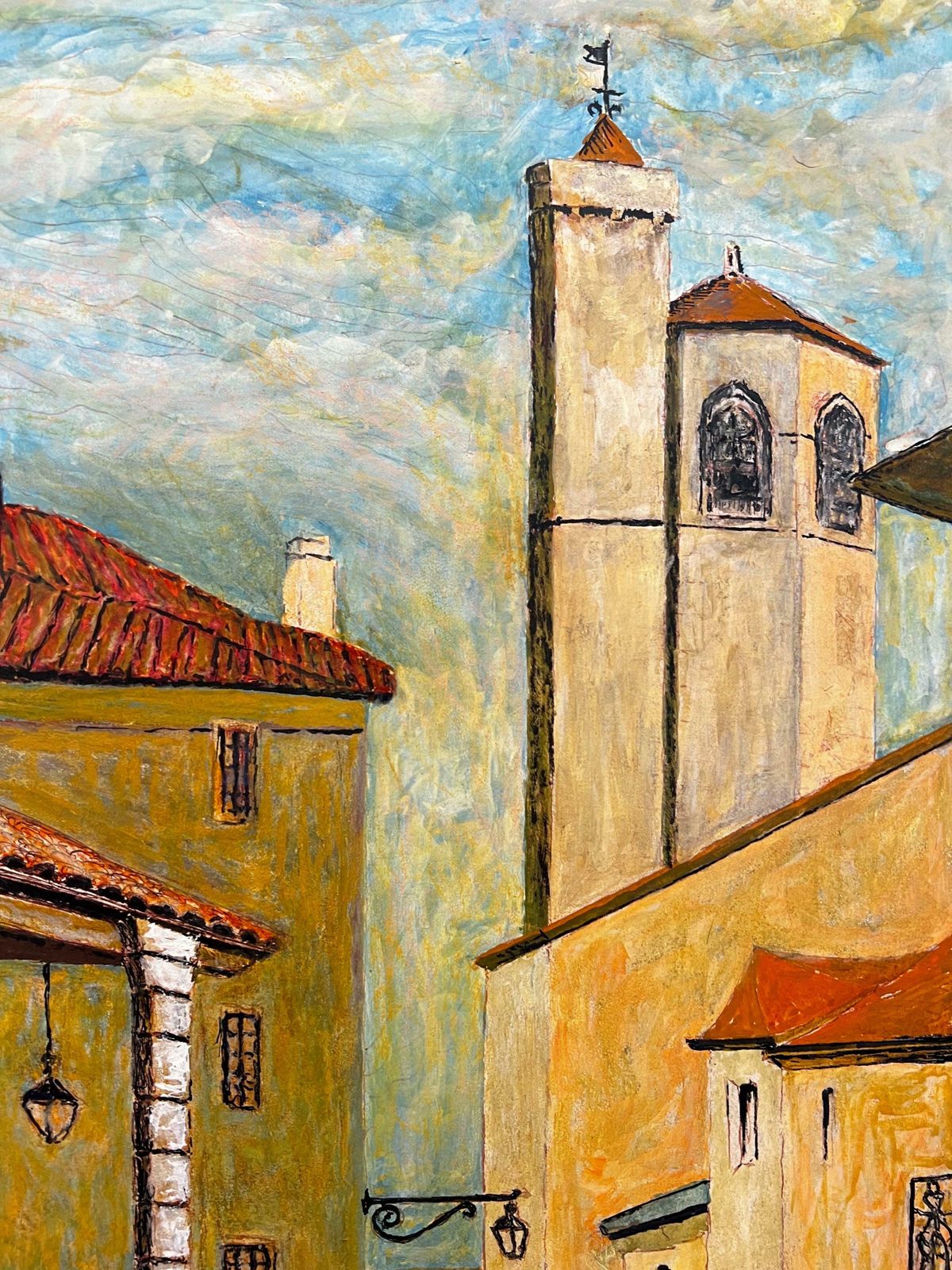 Bernard Labbe1950's Big Modernist/ Cubist Painting   Peaceful Backstreets Of French Village1950's photo for sale