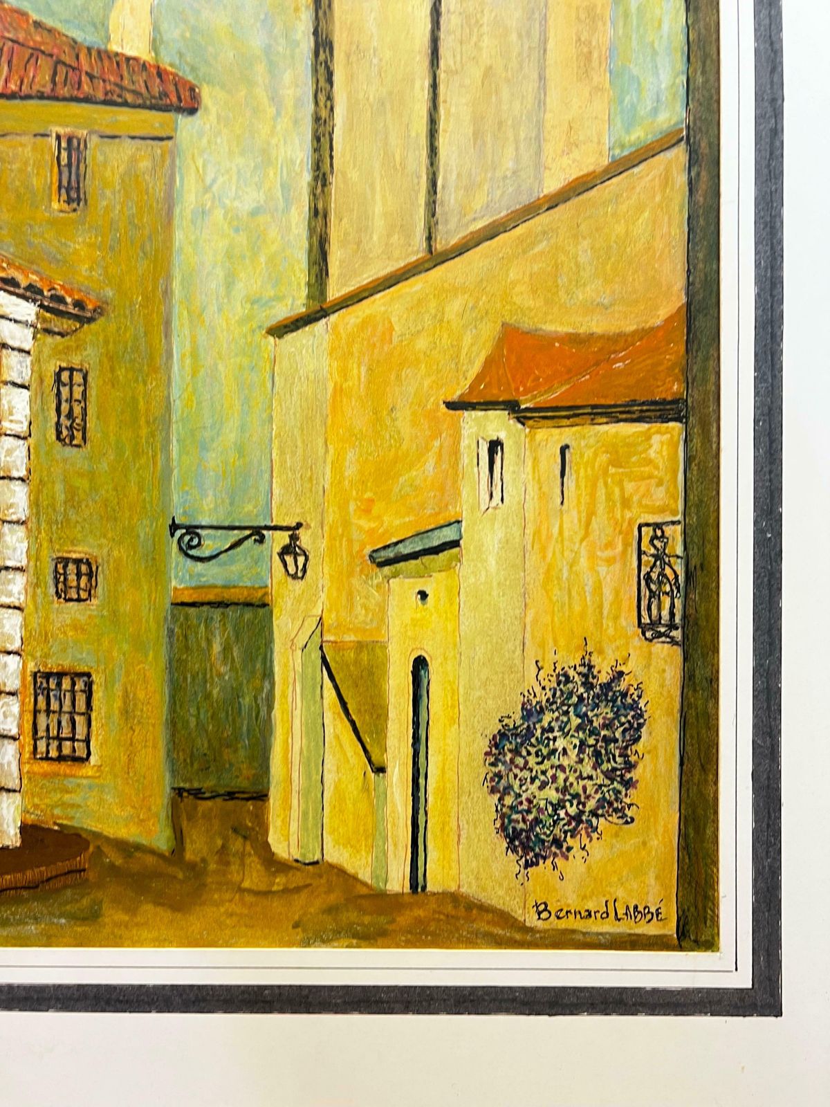 Bernard Labbe1950's Big Modernist/ Cubist Painting   Peaceful Backstreets Of French Village1950's photo vinterior