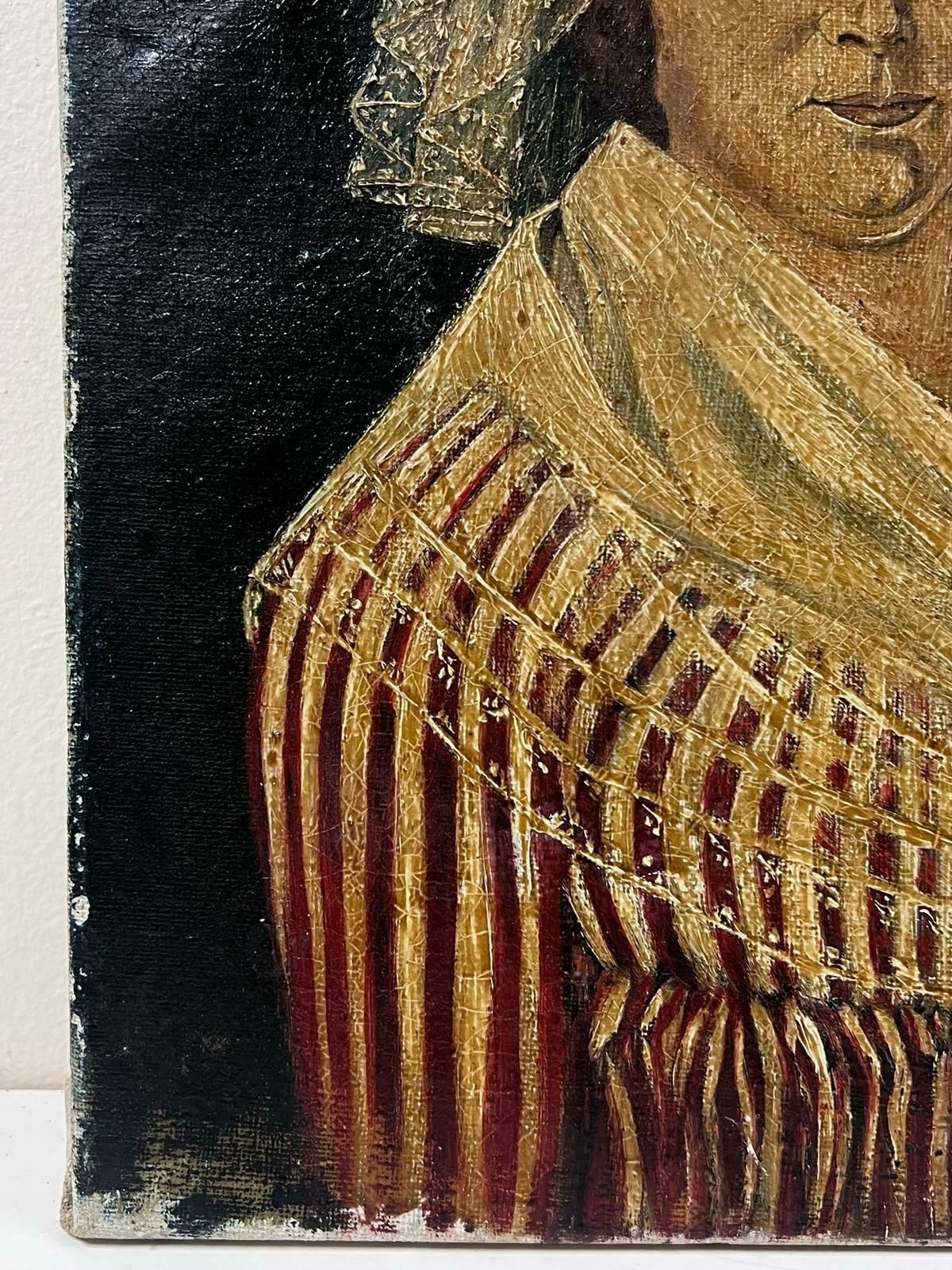 French Schoolantique French Portrait Of A Country Lady In Large Dress & Hat Oil On Canvas photo for sale