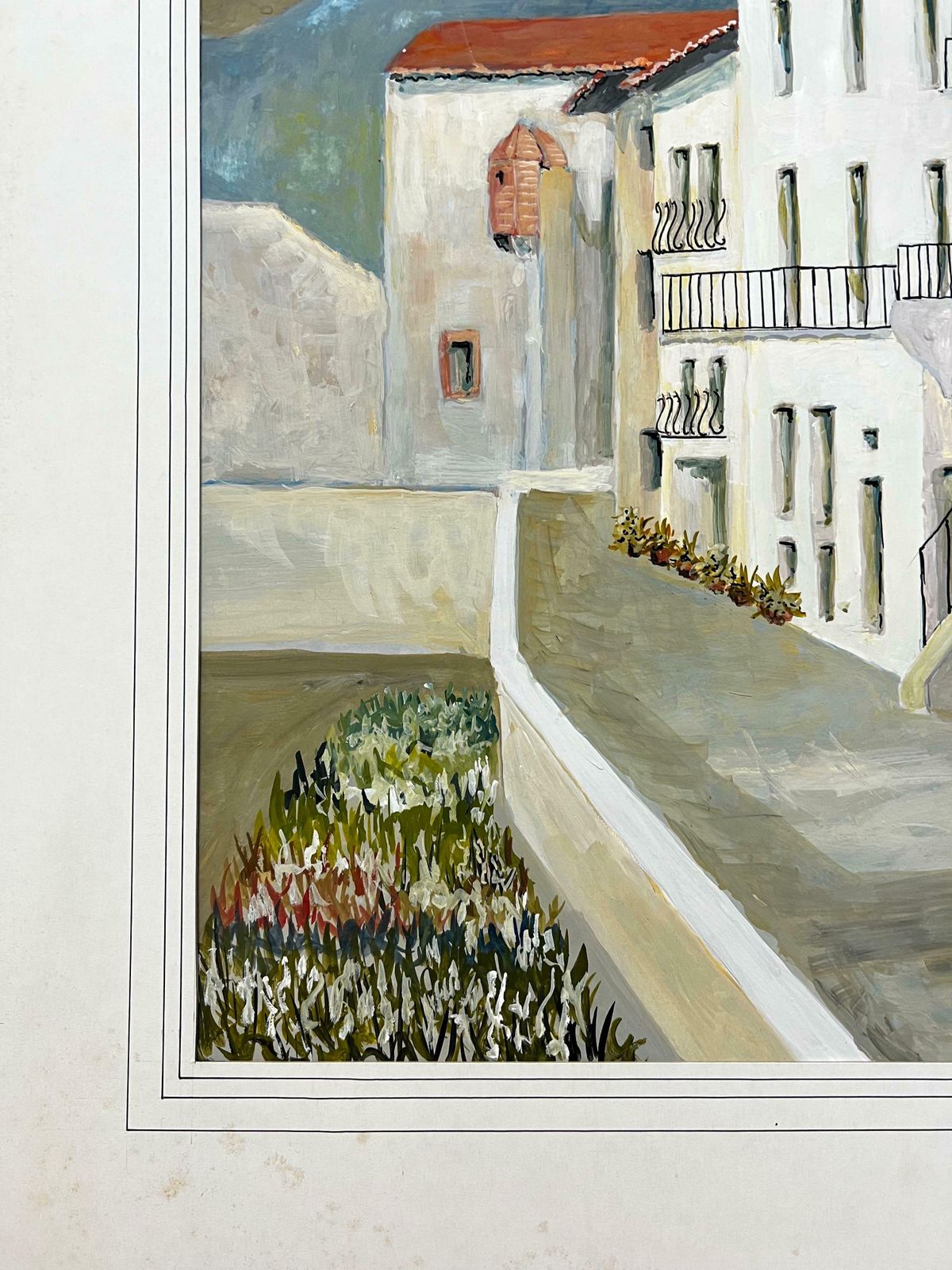 Bernard Labbe1950's Big Modernist/ Cubist Painting   Terraced French Apartments1950's photo 612.0