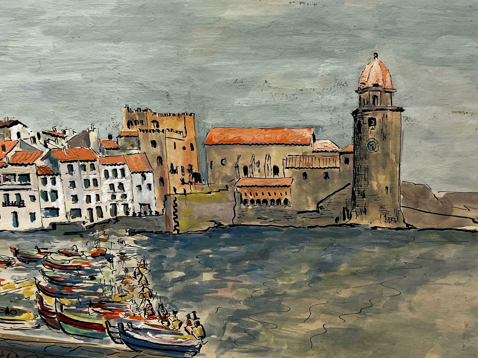 Bernard Labbe1950's Modernist/ Cubist Painting   The Boats By The Harbour1950's photo for sale