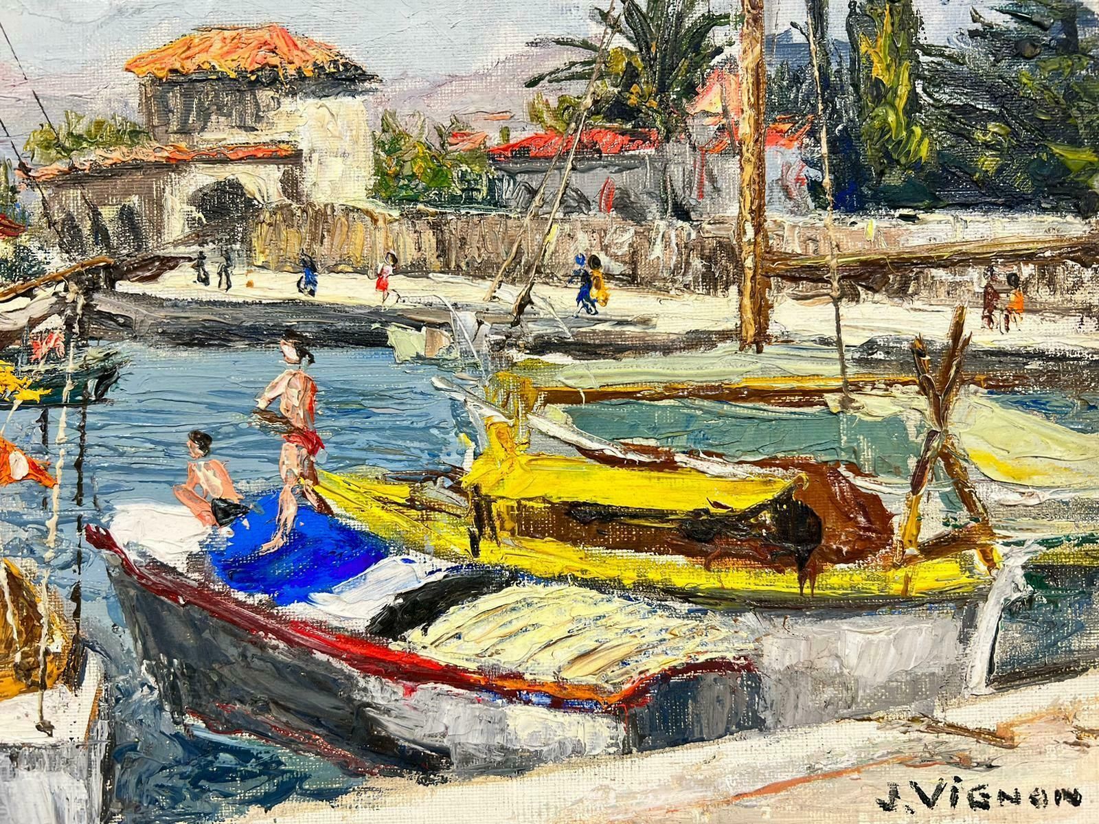 Josine Vignoncagnes Sur Mer Summer Day At The Harbour Thick Oil Impasto1960's photo vinterior