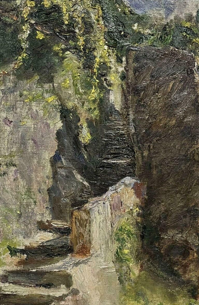 French School1900's French Impressionist Signed Oil Painting View Of Old Chateau Steps 1900's photo for sale