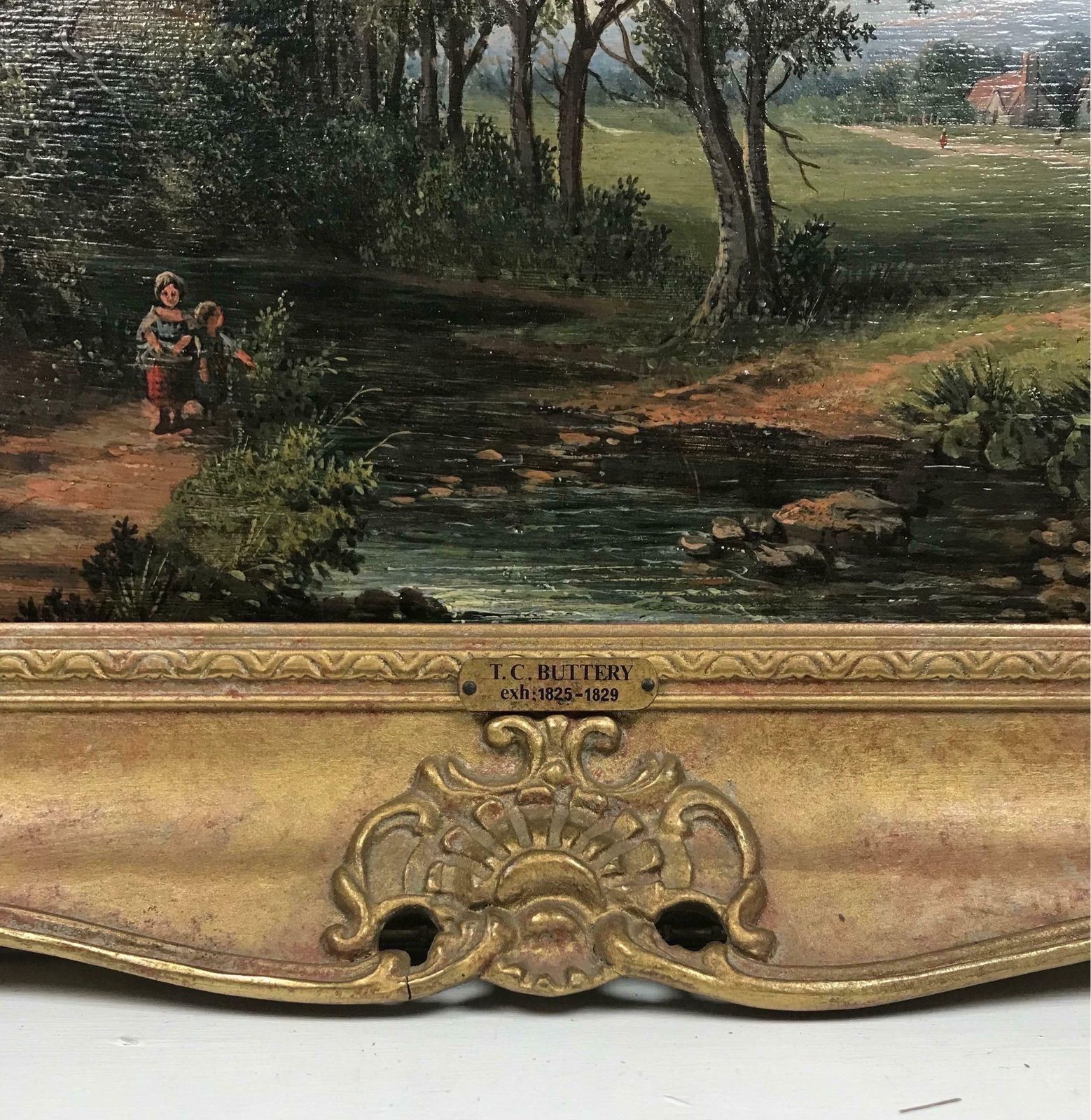 Victorian Britishfine Early Victorian Oil Painting Children Playing By Stream Village Landscape photo vinterior