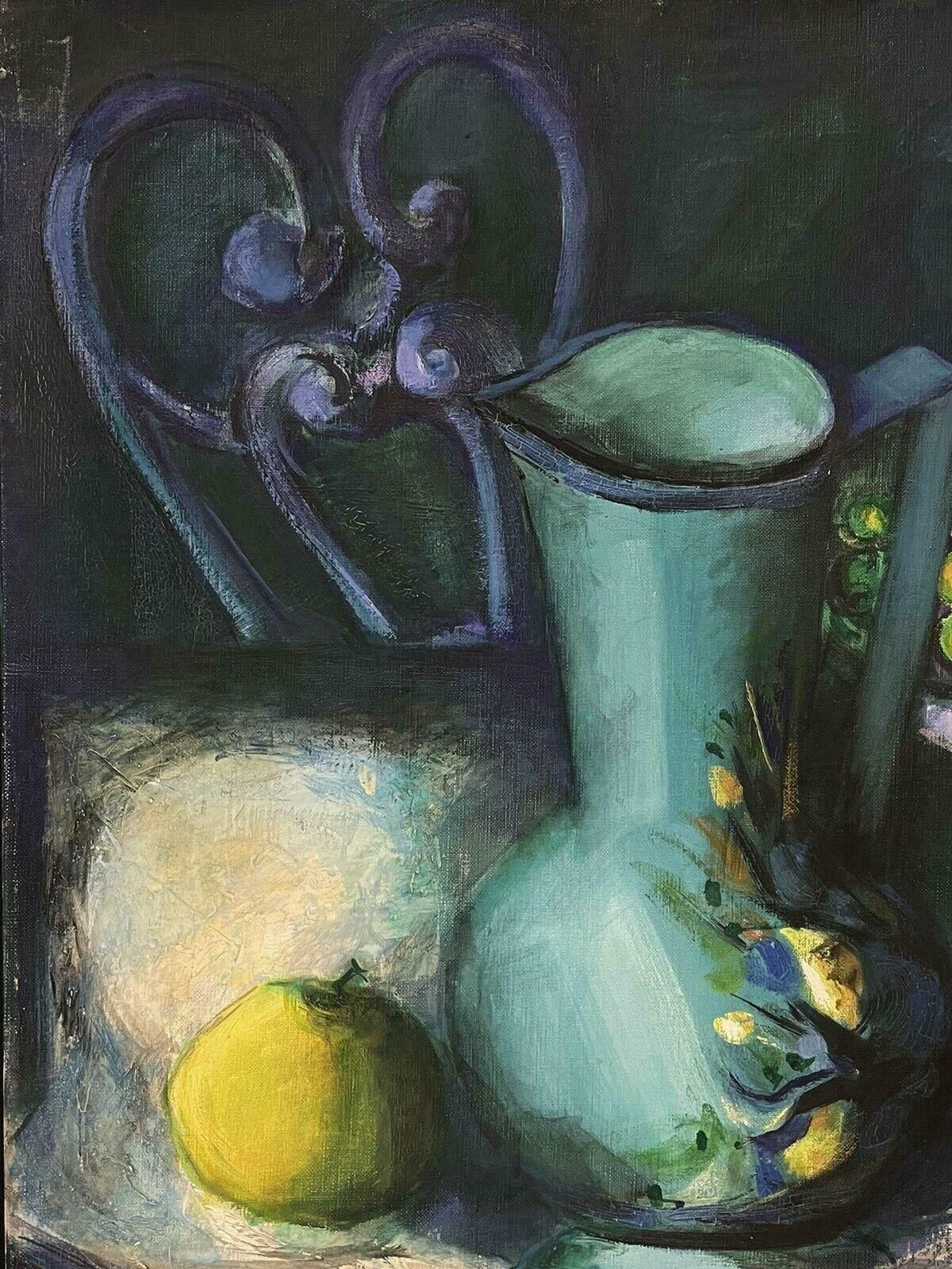 Robert Salessigned French Modernist Still Life Oil Painting Beautiful Teal & Yellow Colors photo for sale