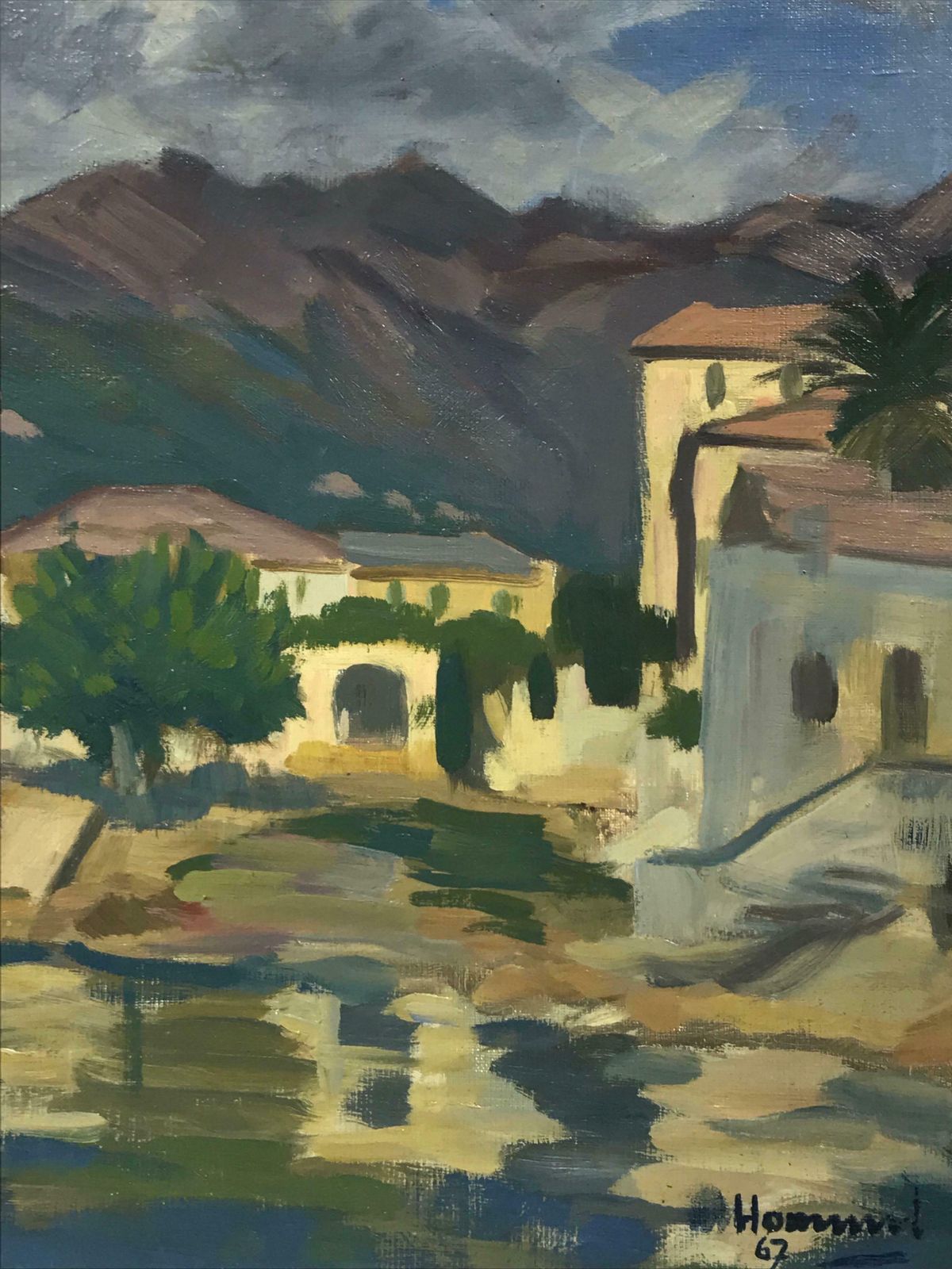 French School1960's French Post Impressionist Oil Painting South Of France Coastal Town Seac. 1967 photo for sale