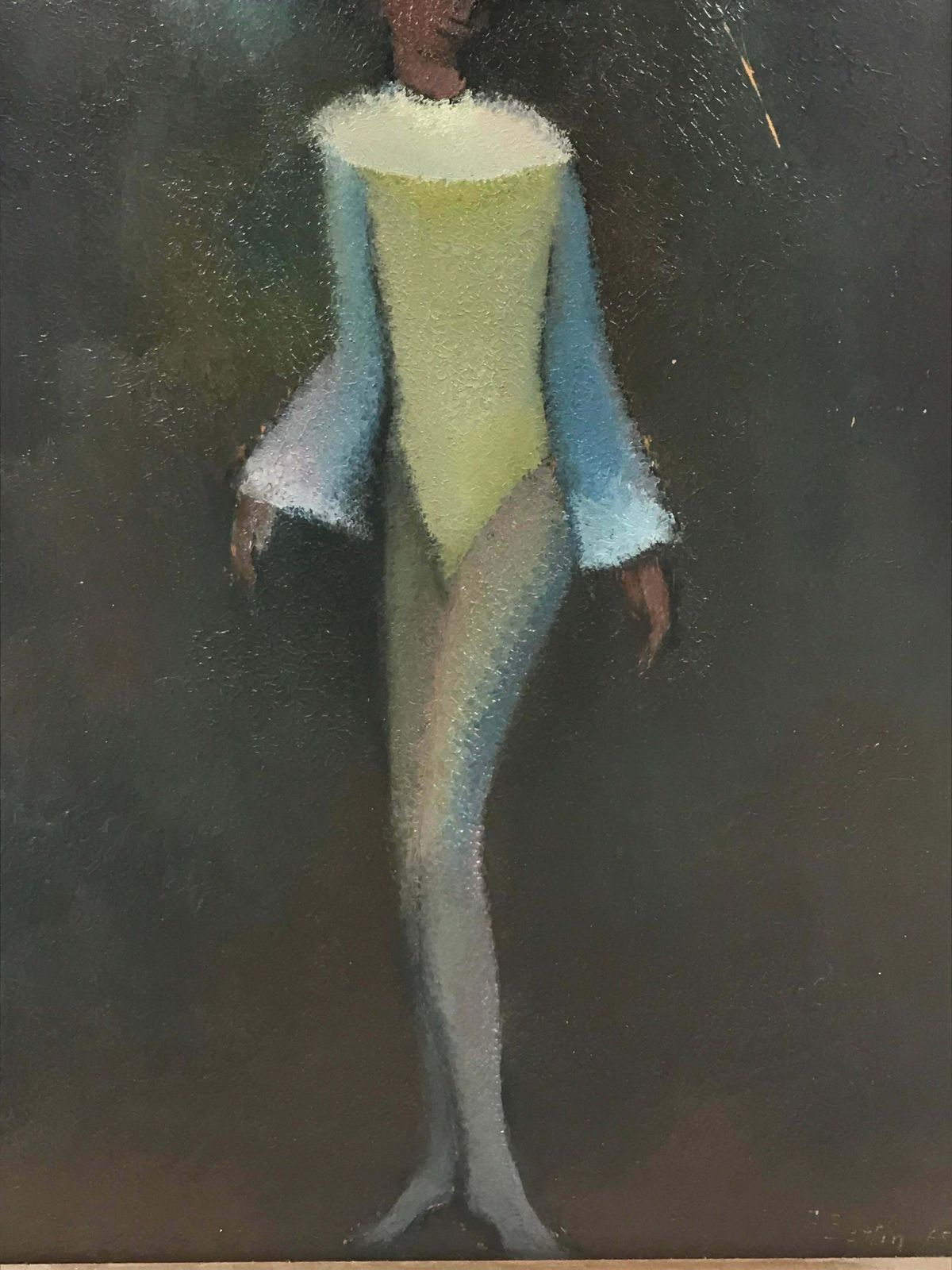 French School1960's French Modernist Signed Oil Figure In Navy Blue Hat, Unique Workc. 1965 photo Art