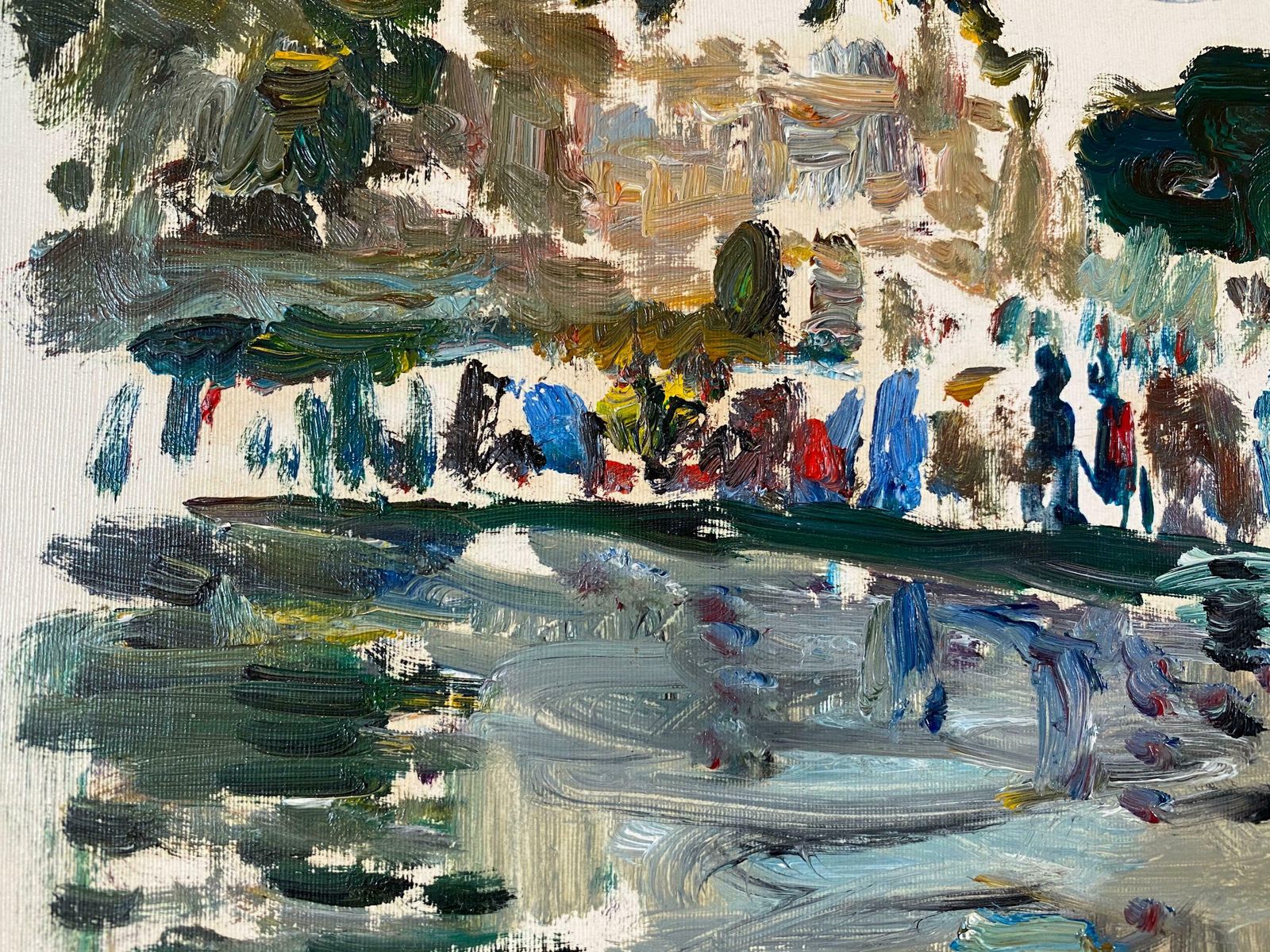 Saddaparisian Park Louvre Paris, Figures By Pond, Signed French Impressionist Oilc. 1980's photo Art