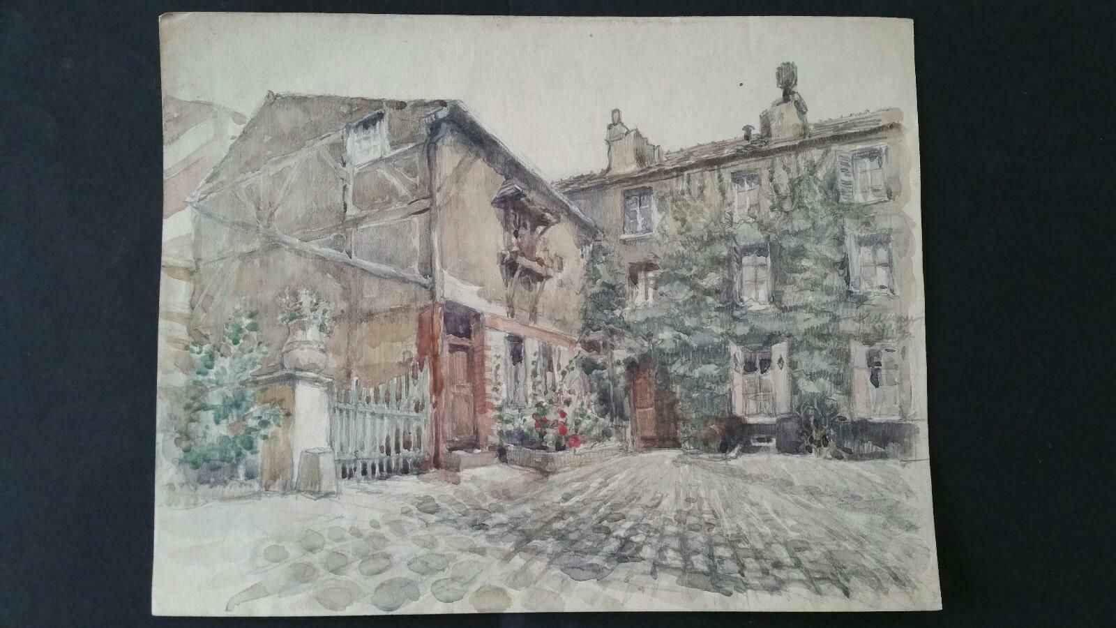 Henri Milochecole De Paris Mid 20th Century Paris: Atelier Studio French Watercolour 1940's photo furniture