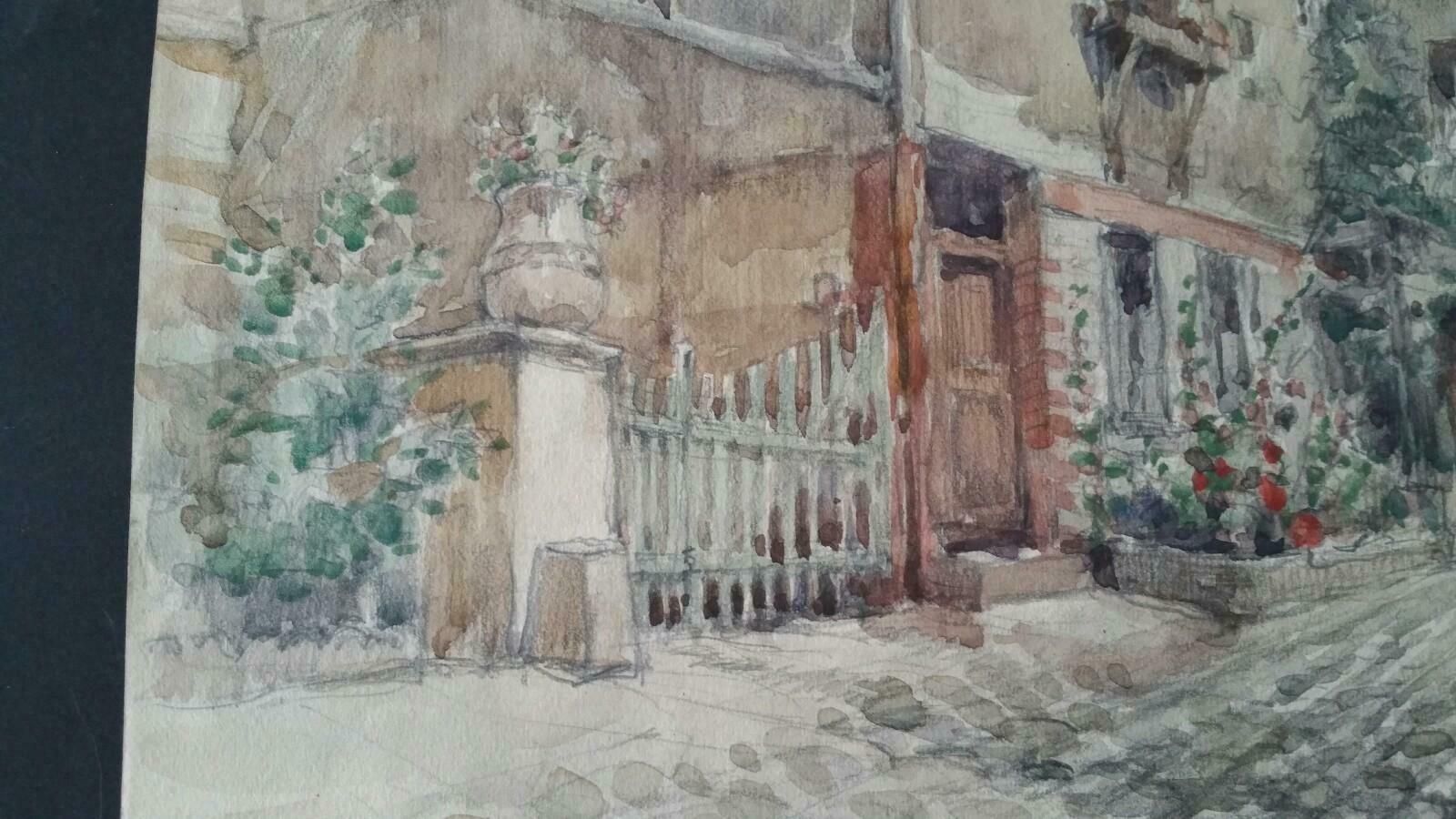 Henri Milochecole De Paris Mid 20th Century Paris: Atelier Studio French Watercolour 1940's photo vintage