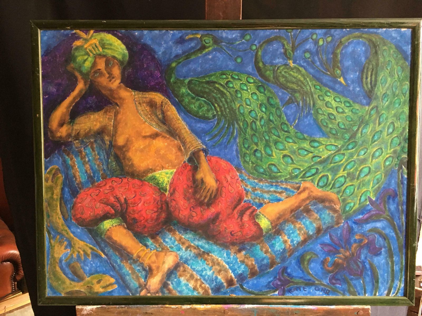 Kate Orrarabian Night, Stylised, Bright Colours, Oil Painting, Signedc.1950s photo furniture